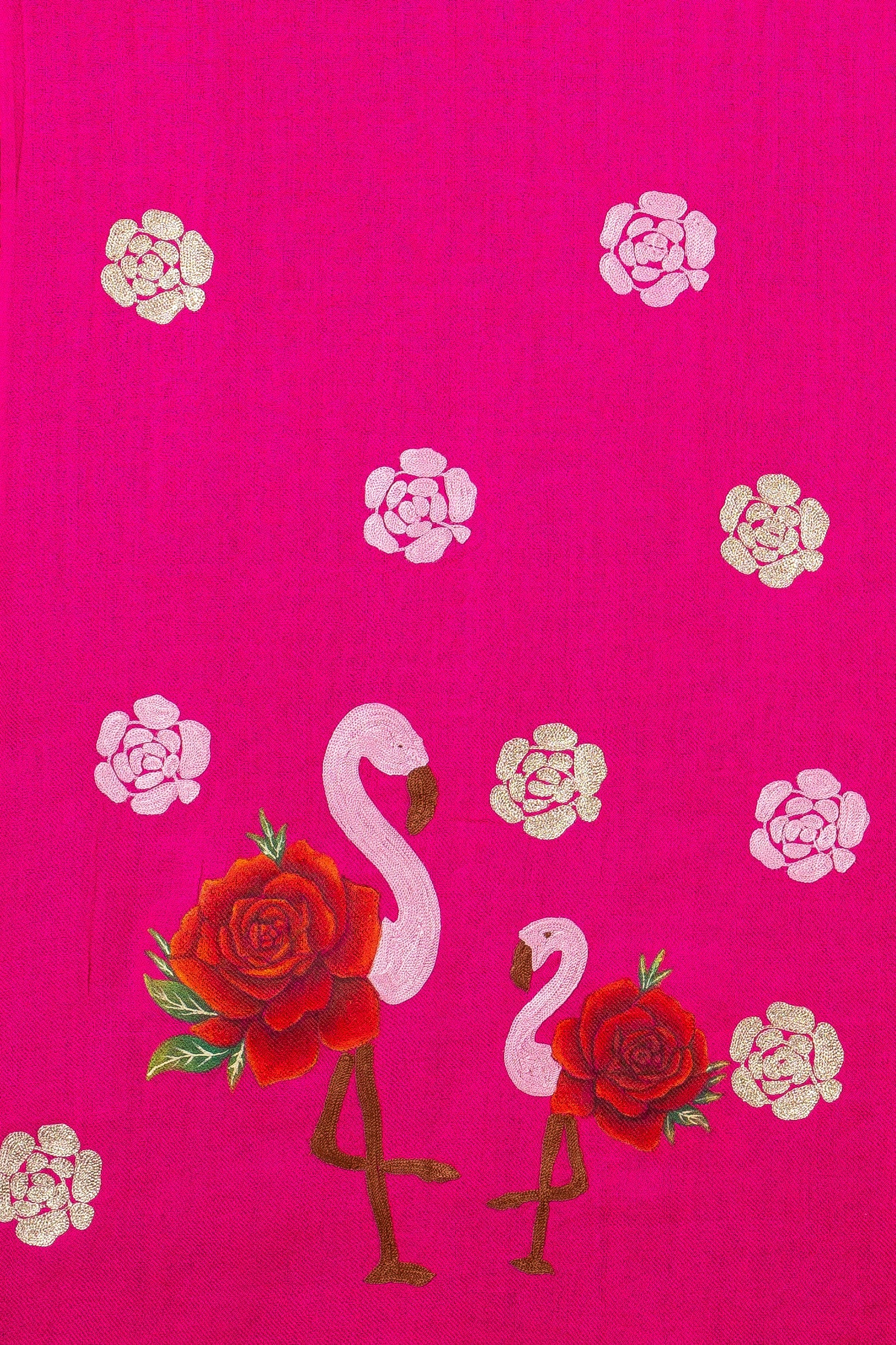 Hot Pink Pure Pashmina Hand-Painted Scarf - Flamingo & Roses (We Got You Flowers)