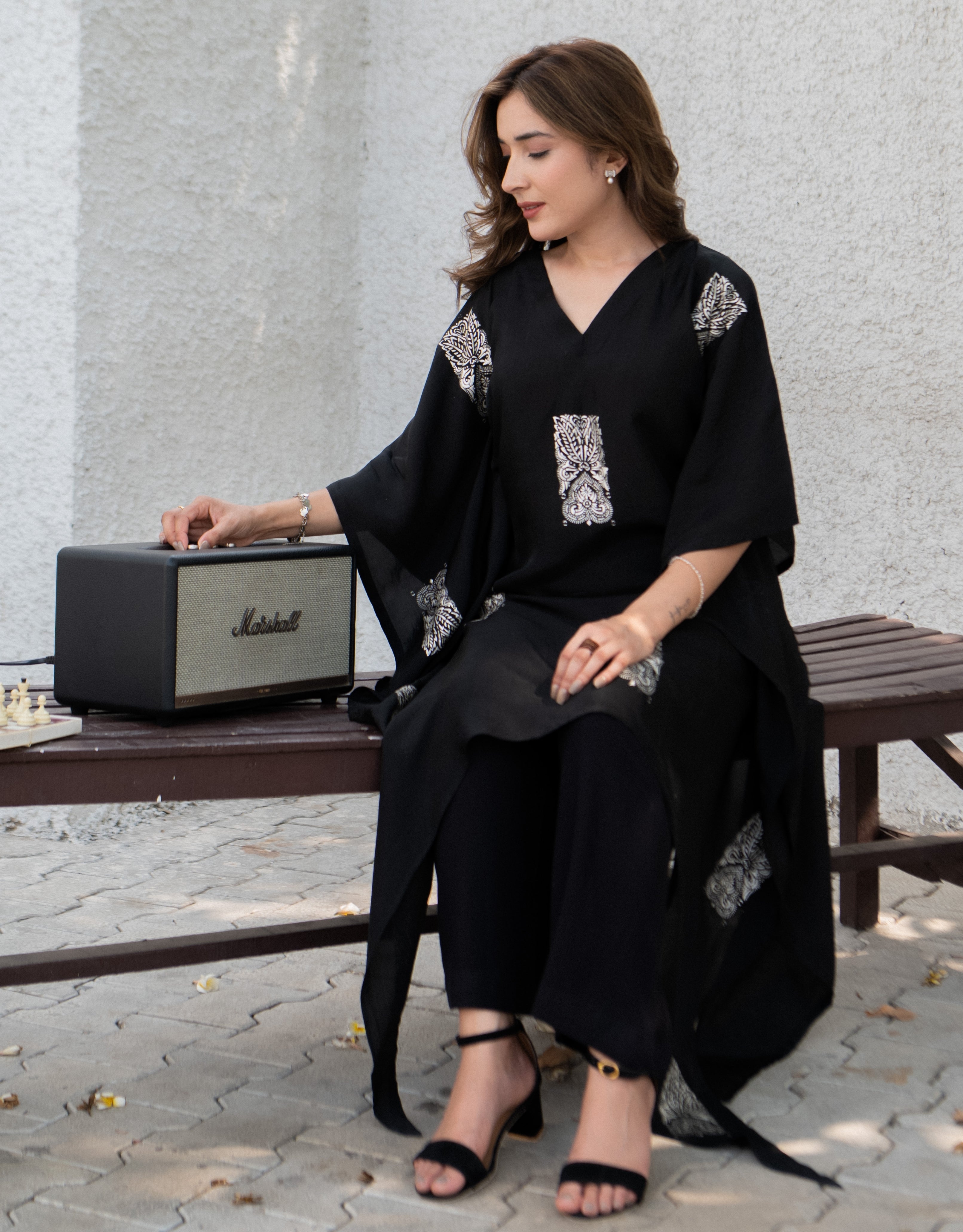 Twilight Bloom Real Silver Habutai Silk Kaftan