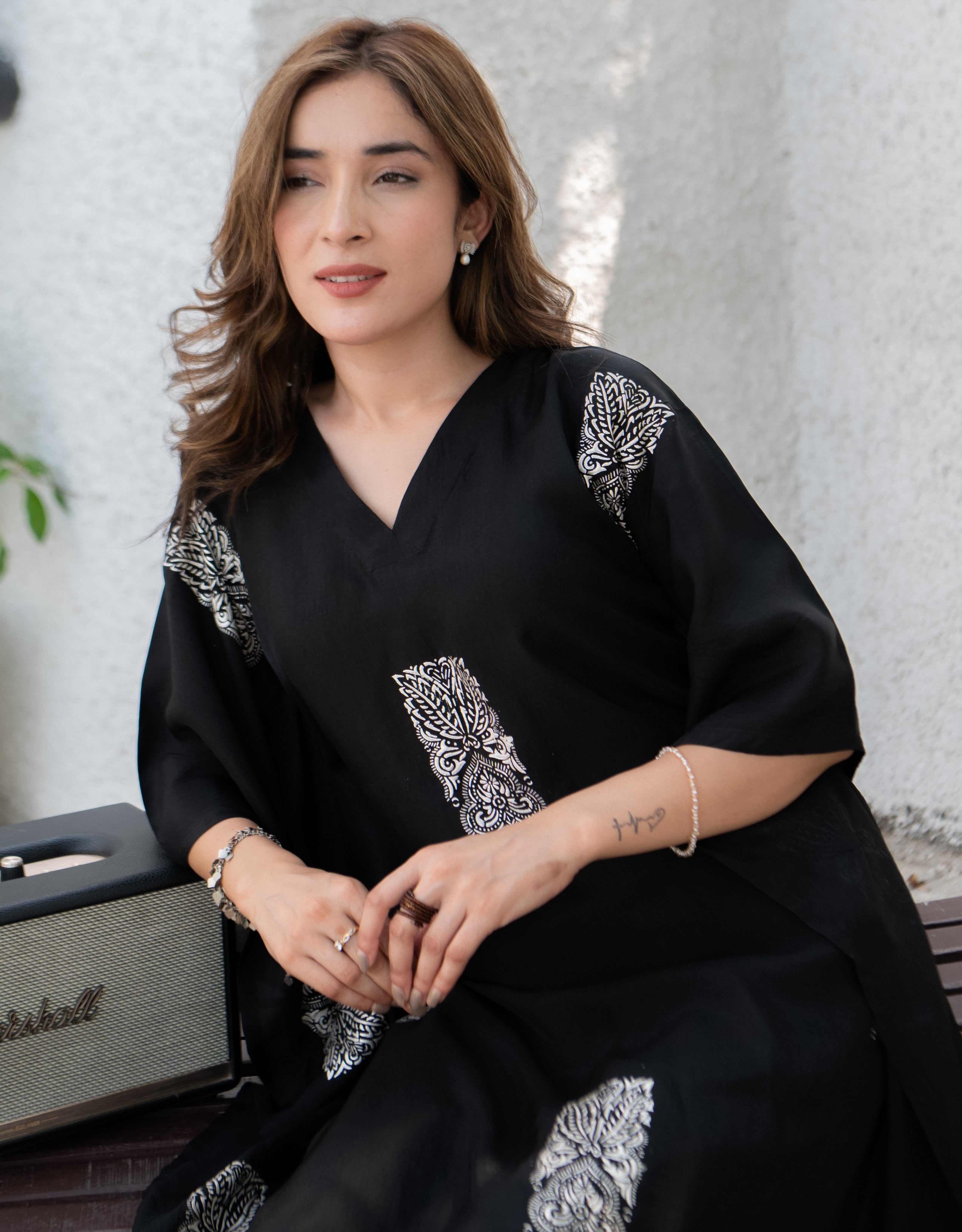 Twilight Bloom Real Silver Habutai Silk Kaftan