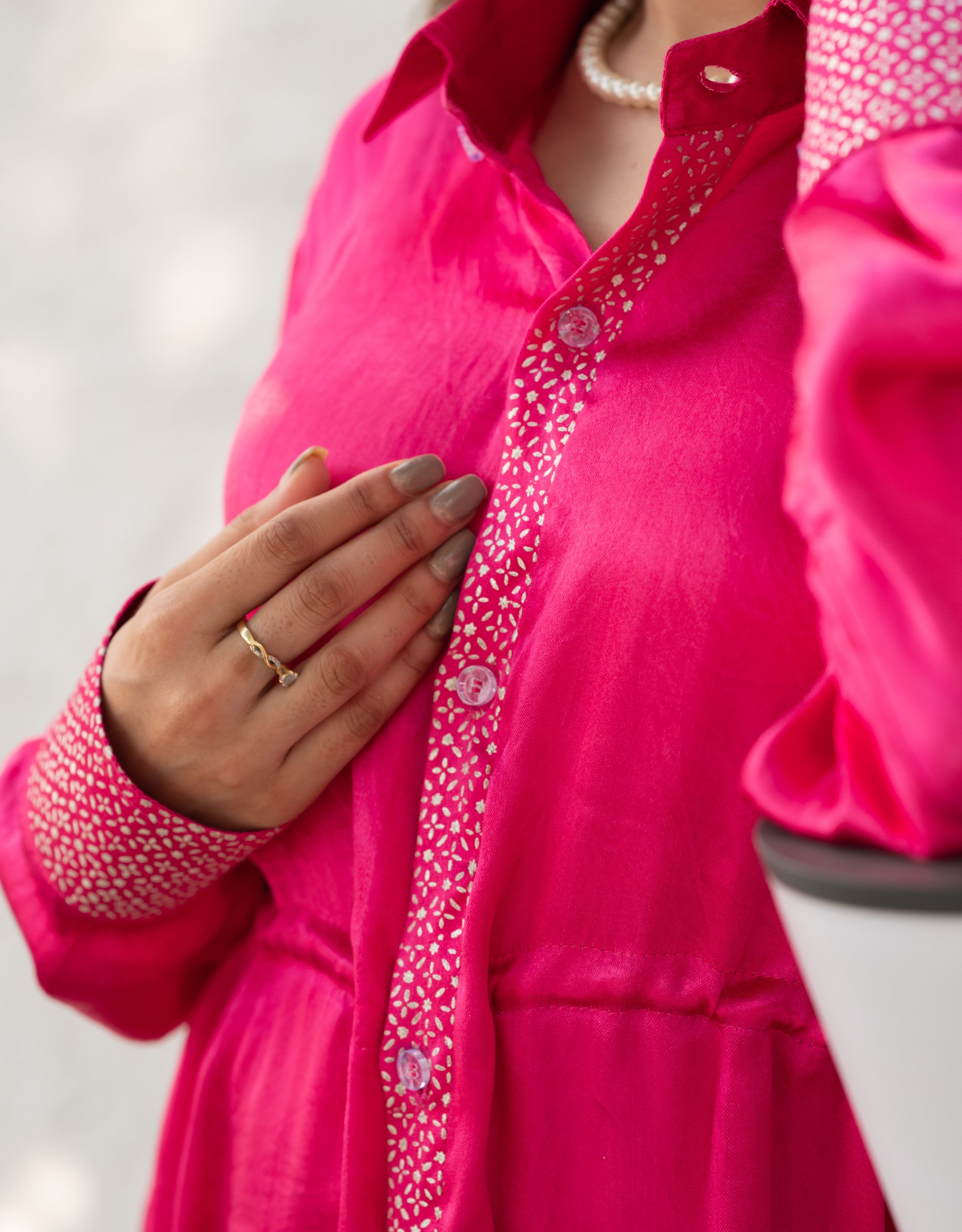 Berry Real Silver Drawstring Waist Mashru Shirt