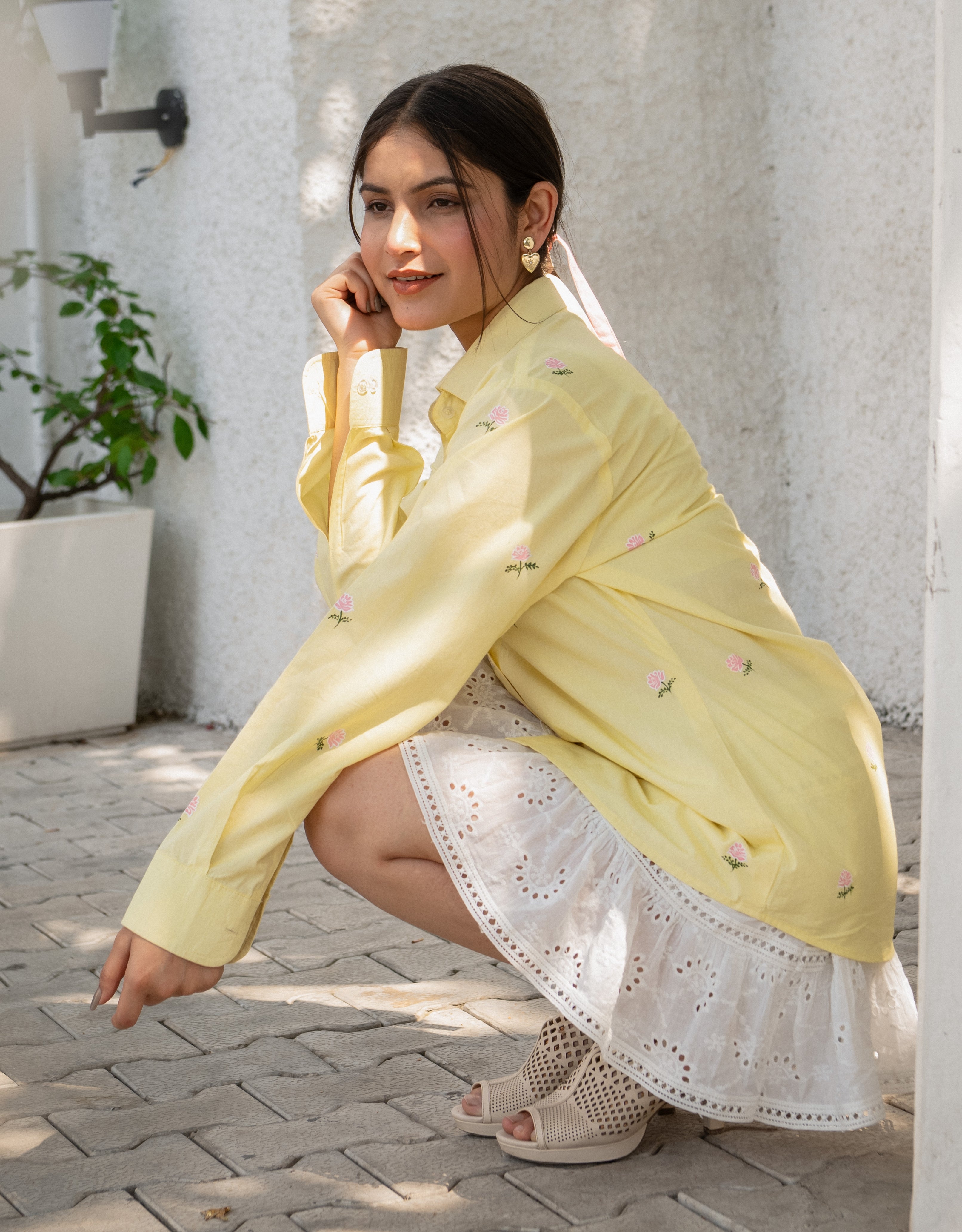 Sunbeam Pink Rose Handpainted Cotton Shirt