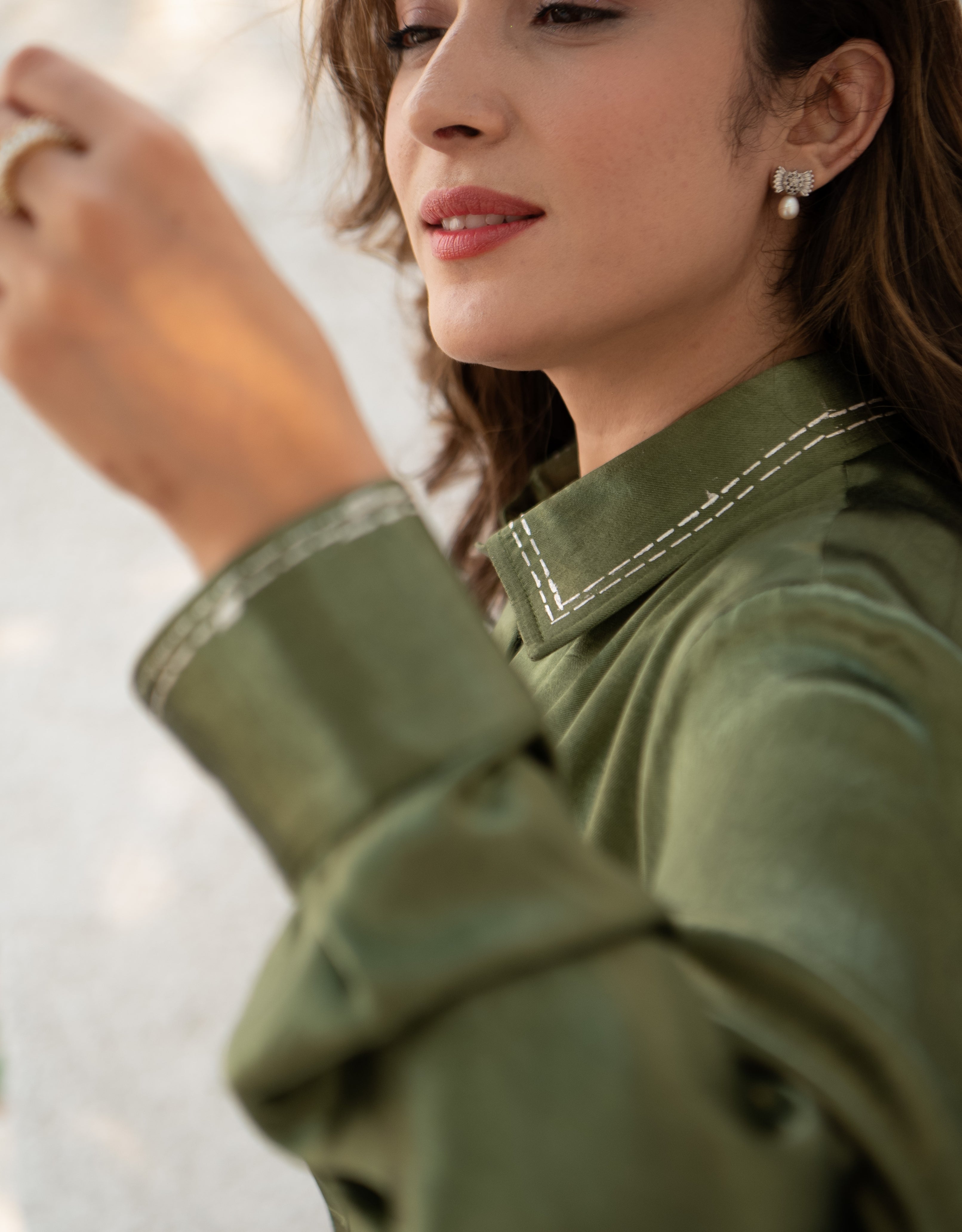 Sage Real Silver Back Pleat Mashru Shirt