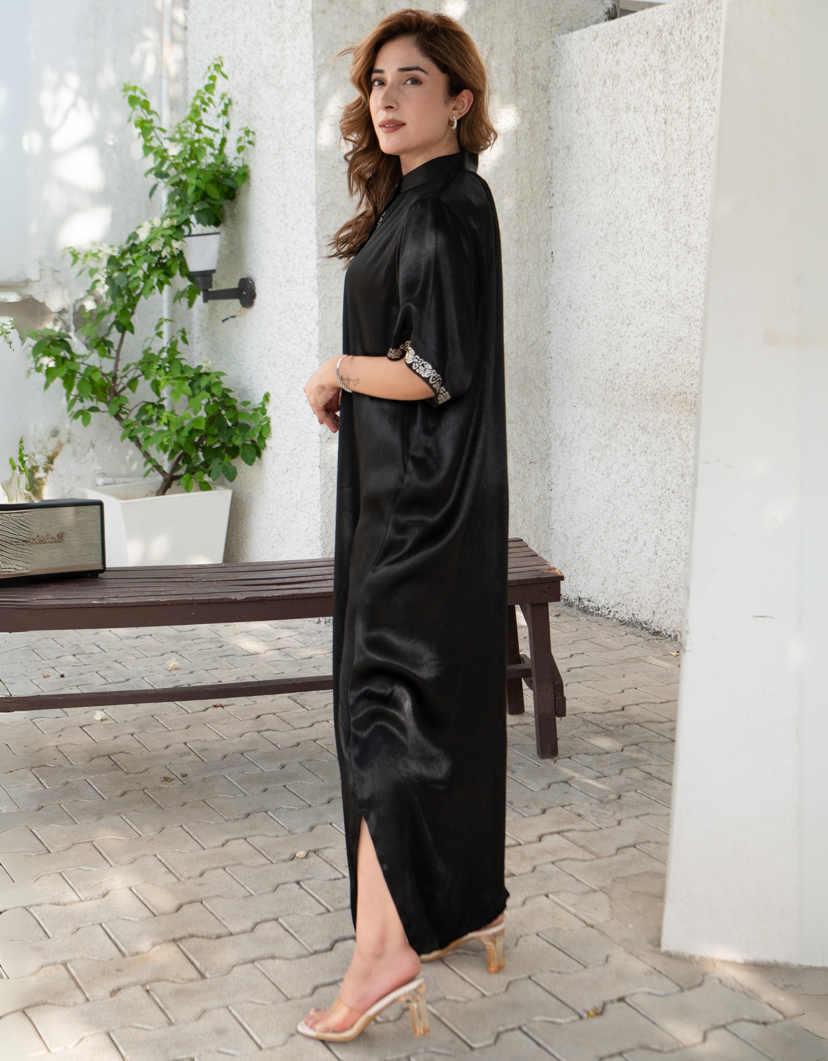 Midnight Real Silver Mashru Straight Dress