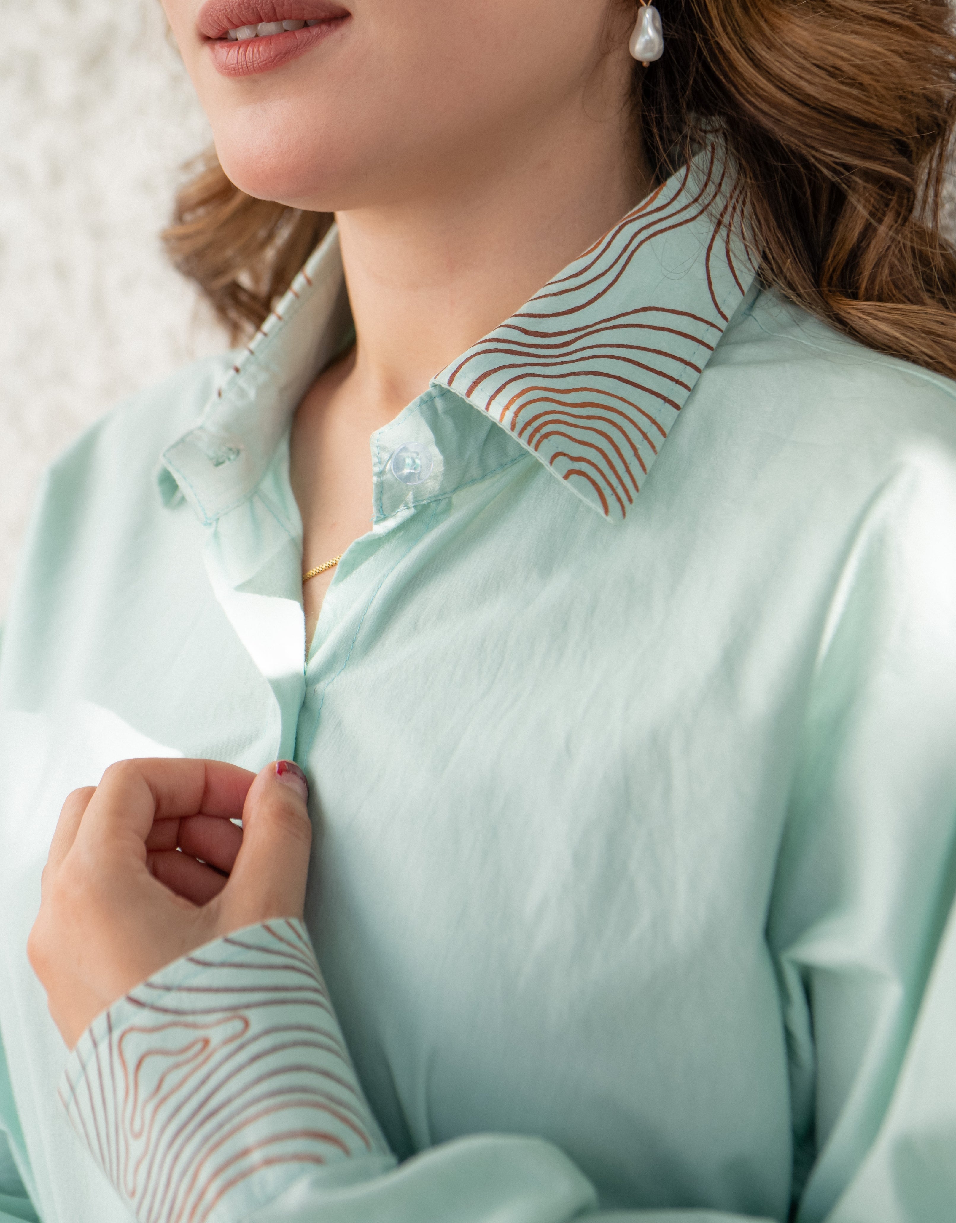 Mint Drift Handpainted Oversized Cotton Shirt