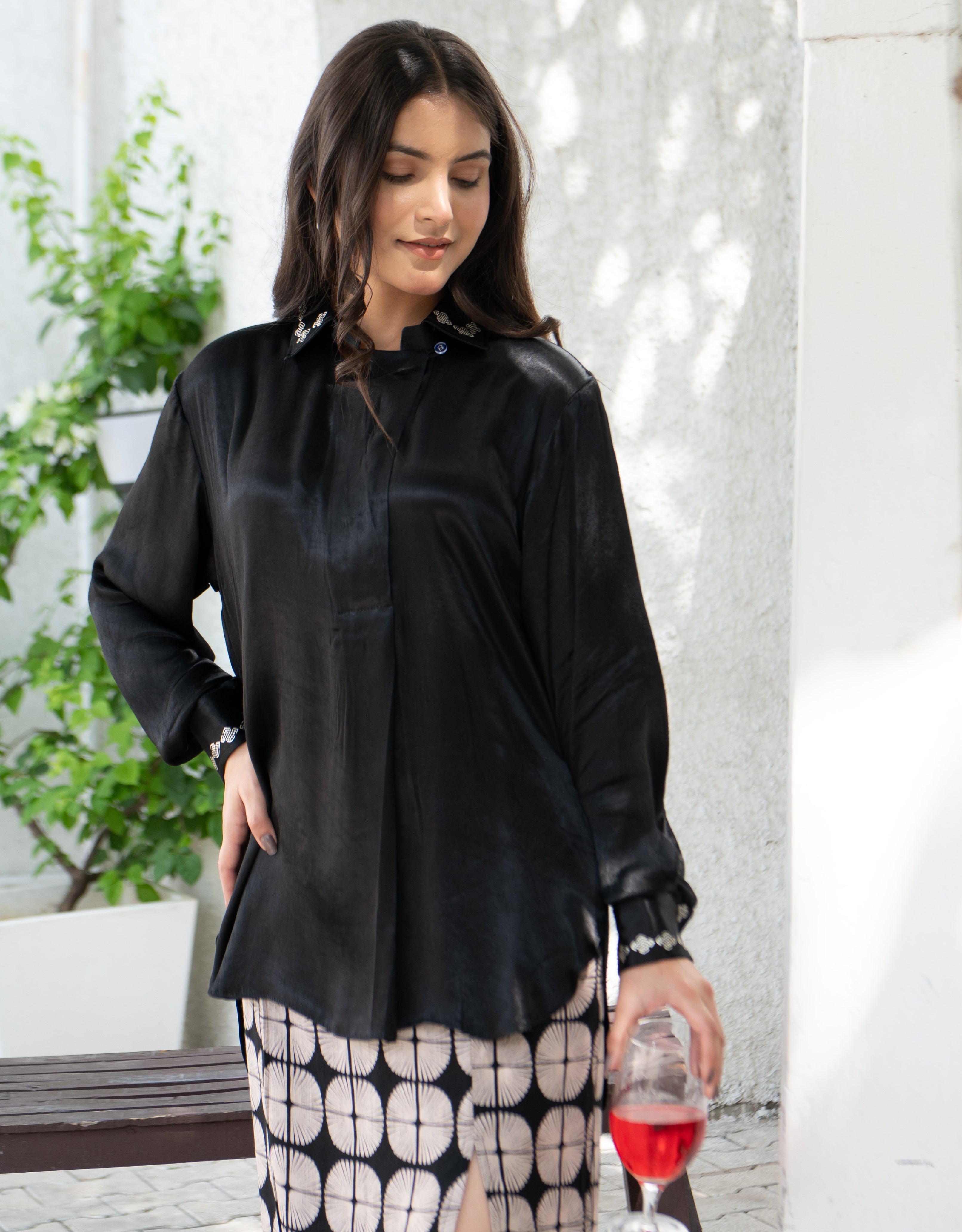 Midnight Real Silver Mashru Shirt