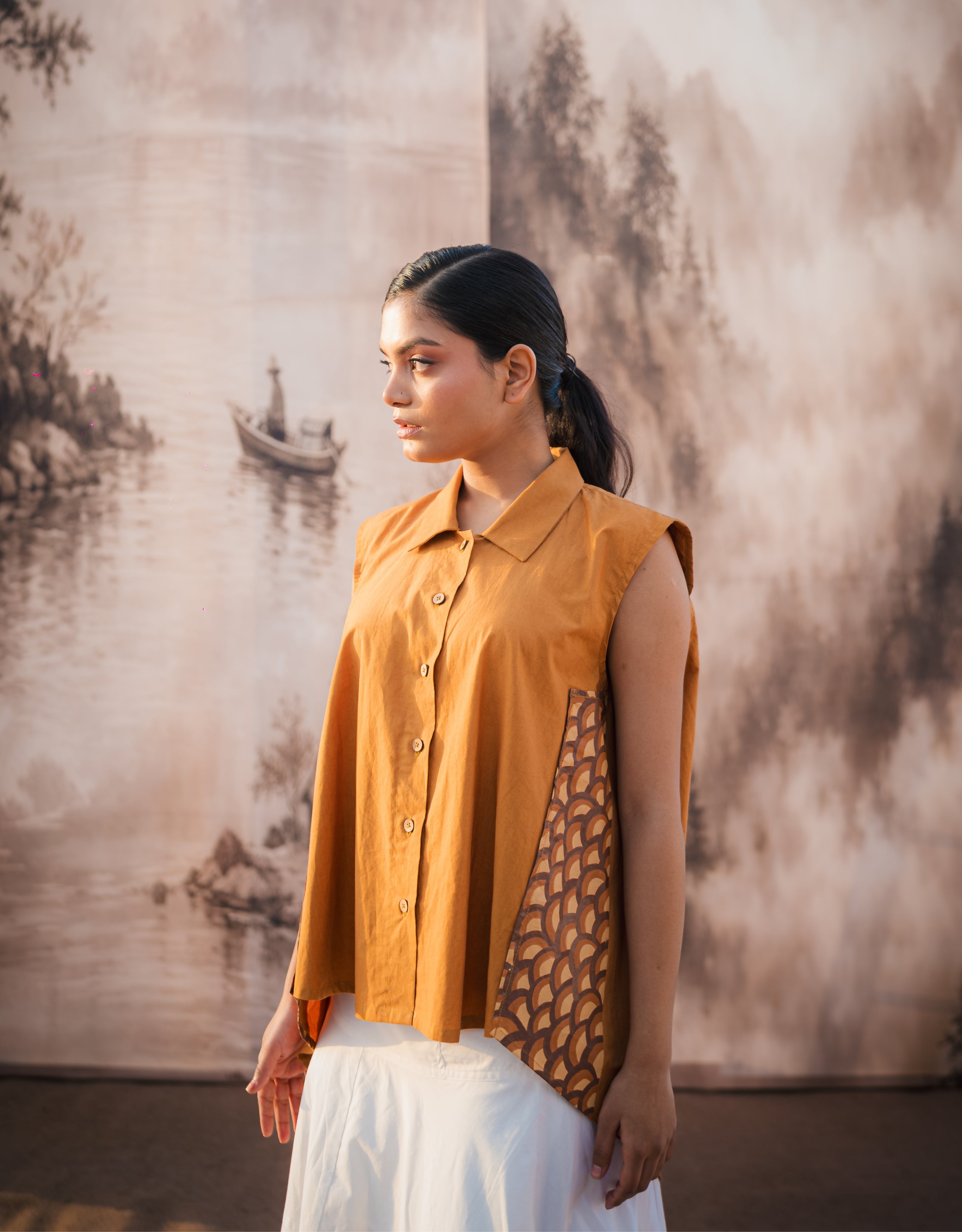 Ochre Handpainted Cotton Shirt