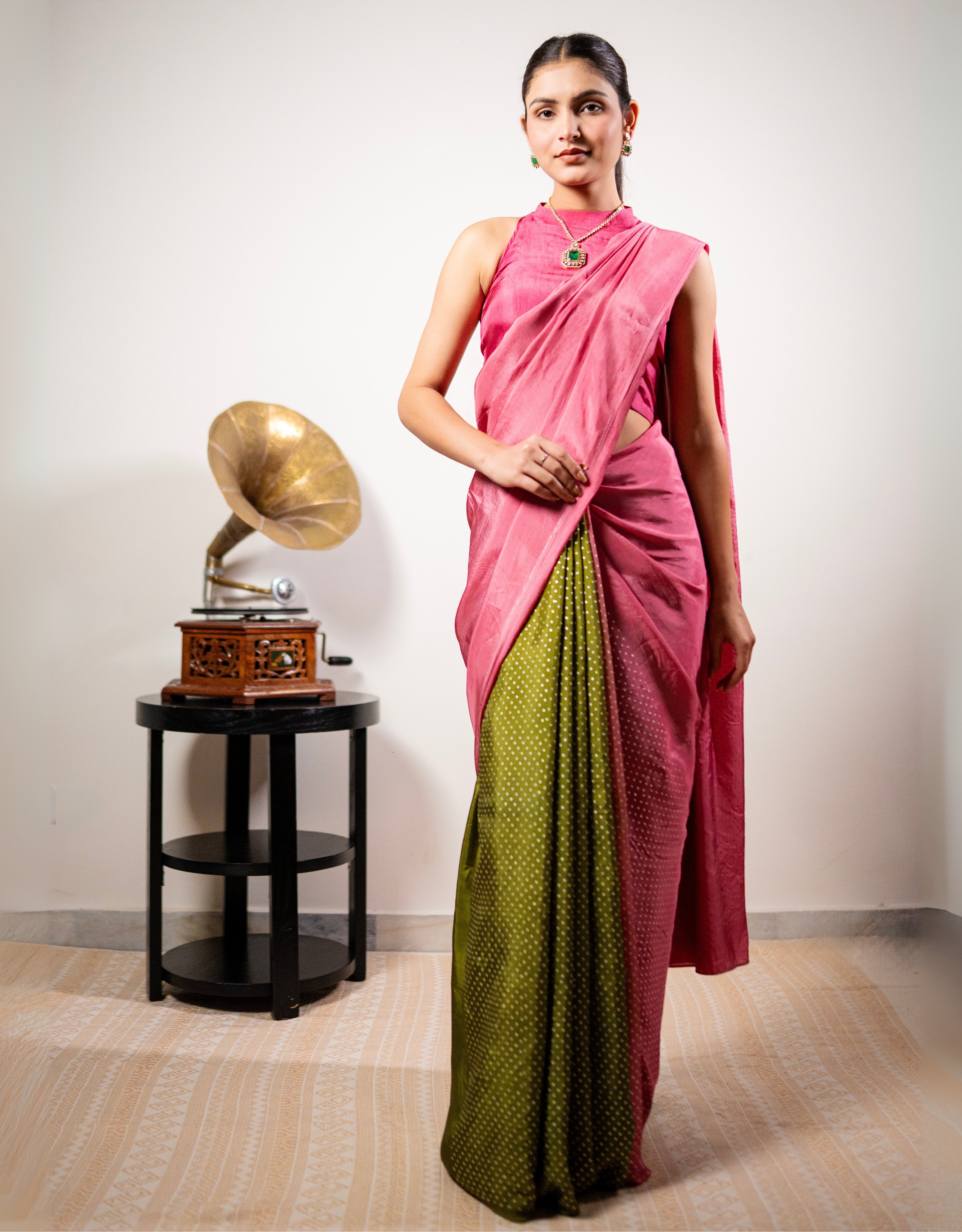 Blush Polka Dot Real Silver Saree