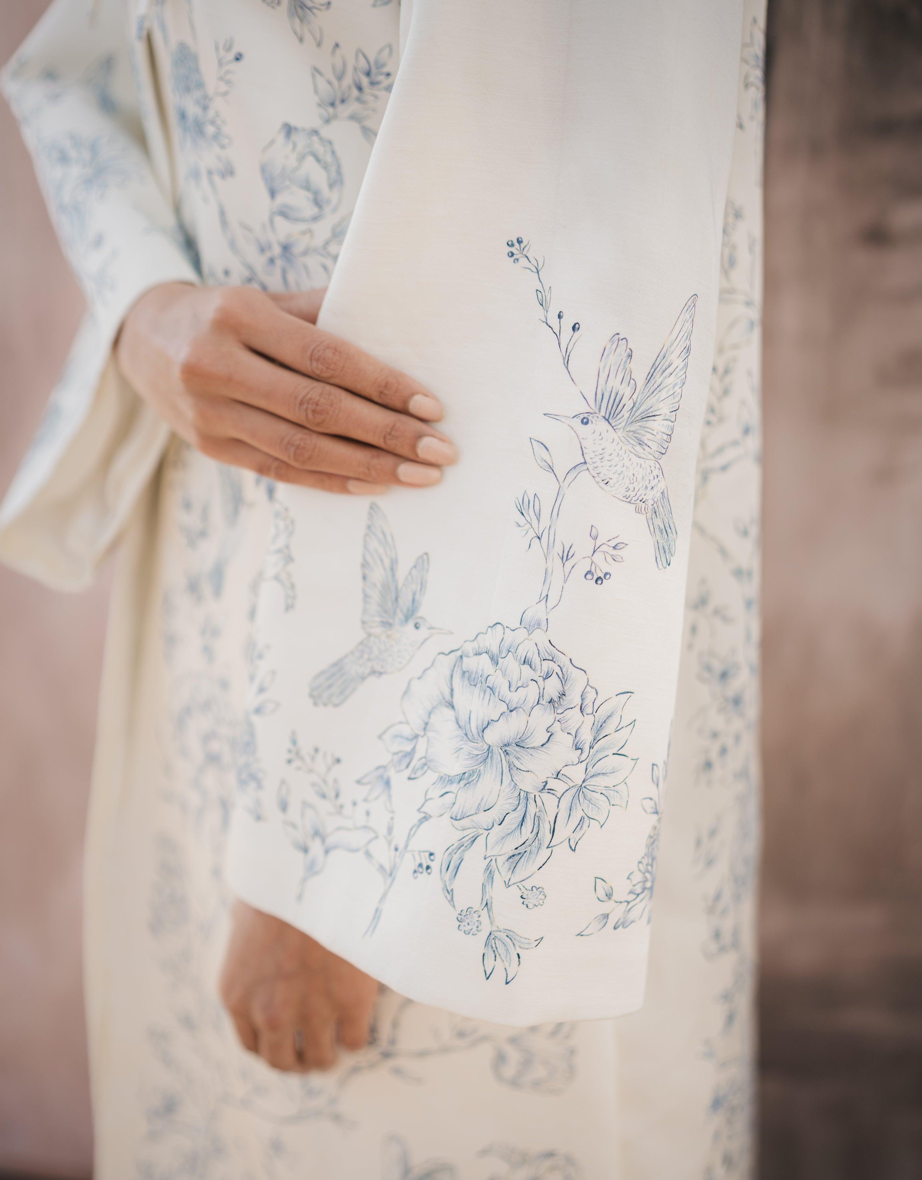 Cloud handpainted Linen Satin Coat