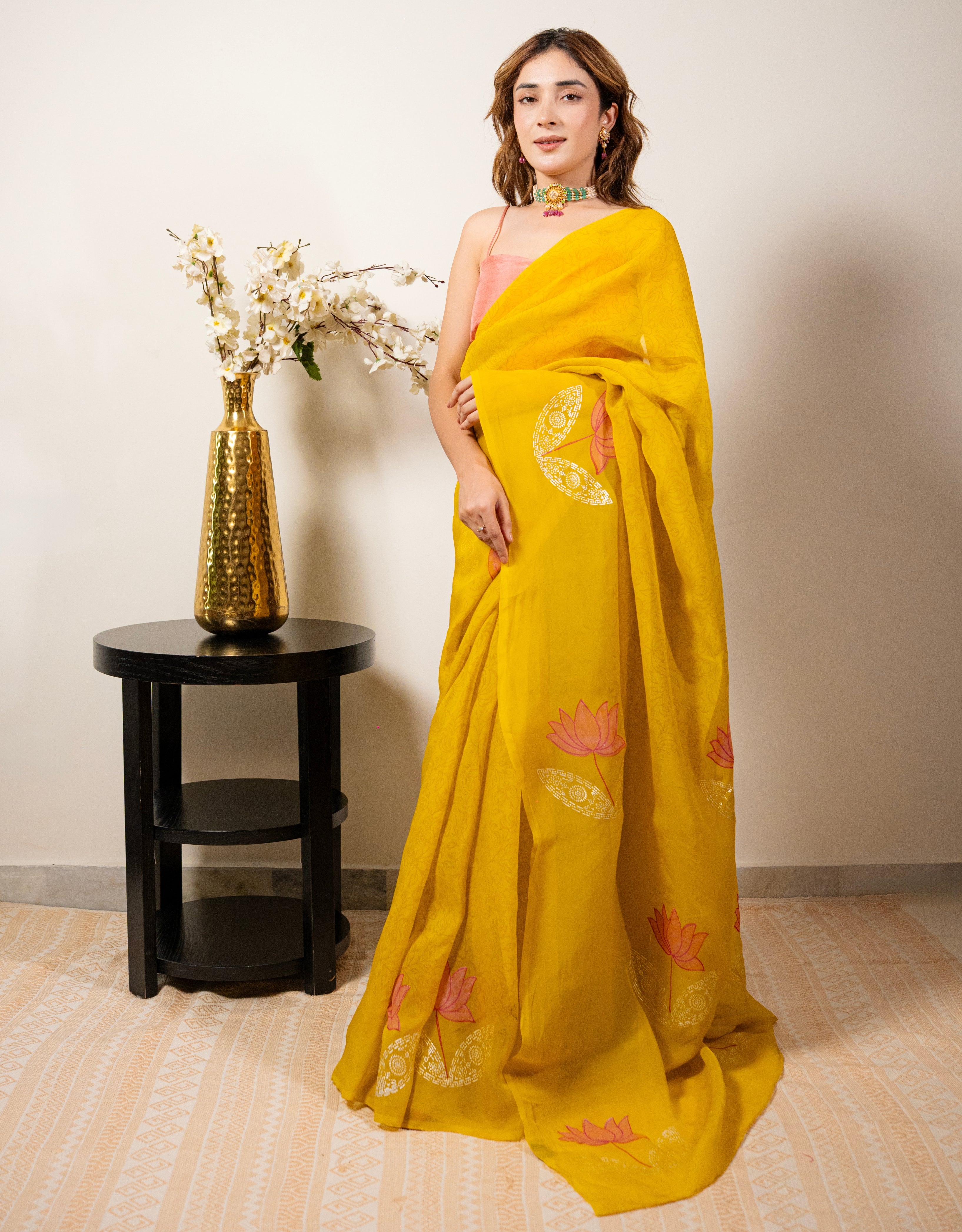 Honey Lotus Real Silver Organza Saree