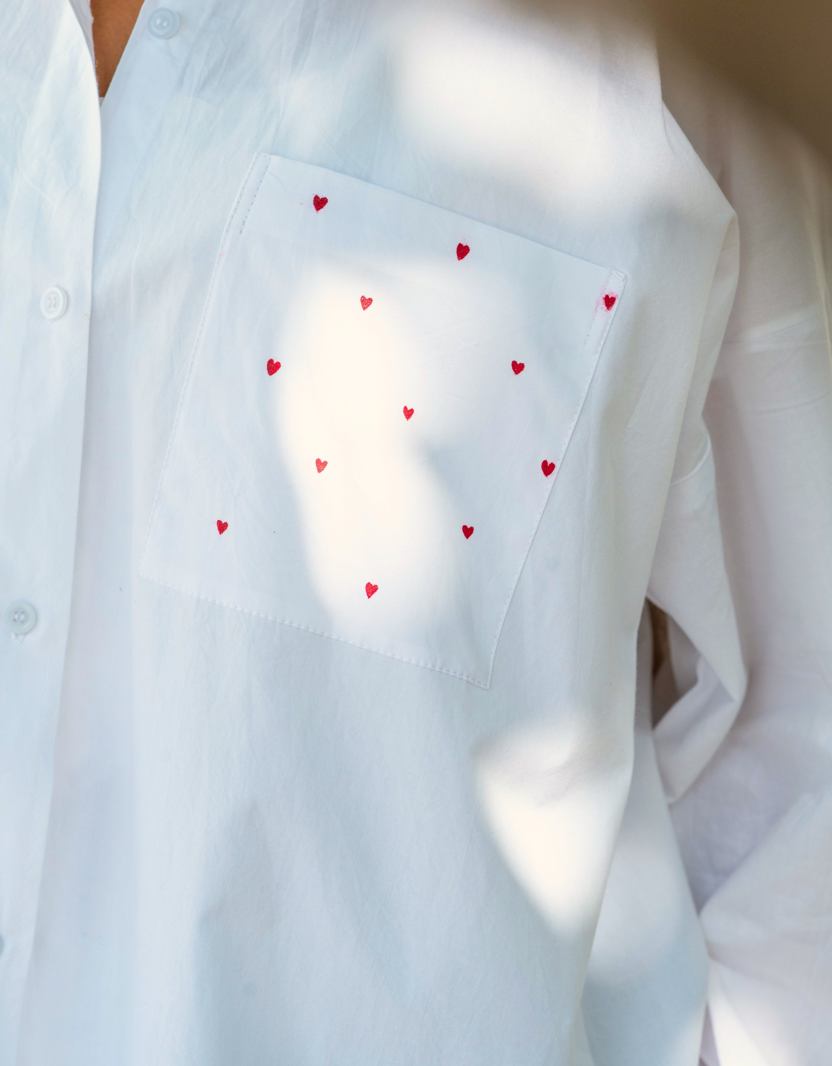 Cloud White Heart Pocket Handpainted Oversized Shirt