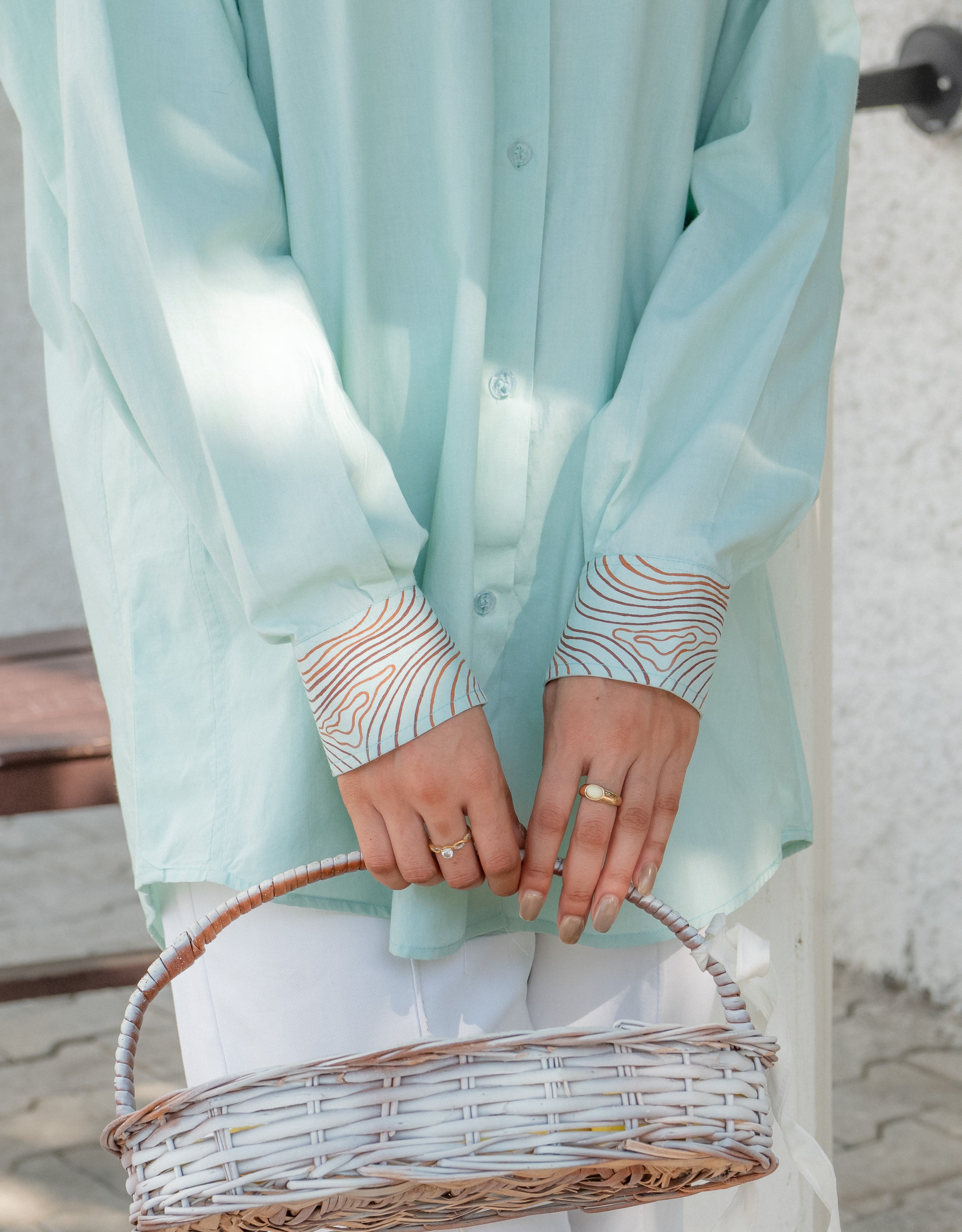 Mint Drift Handpainted Oversized Cotton Shirt
