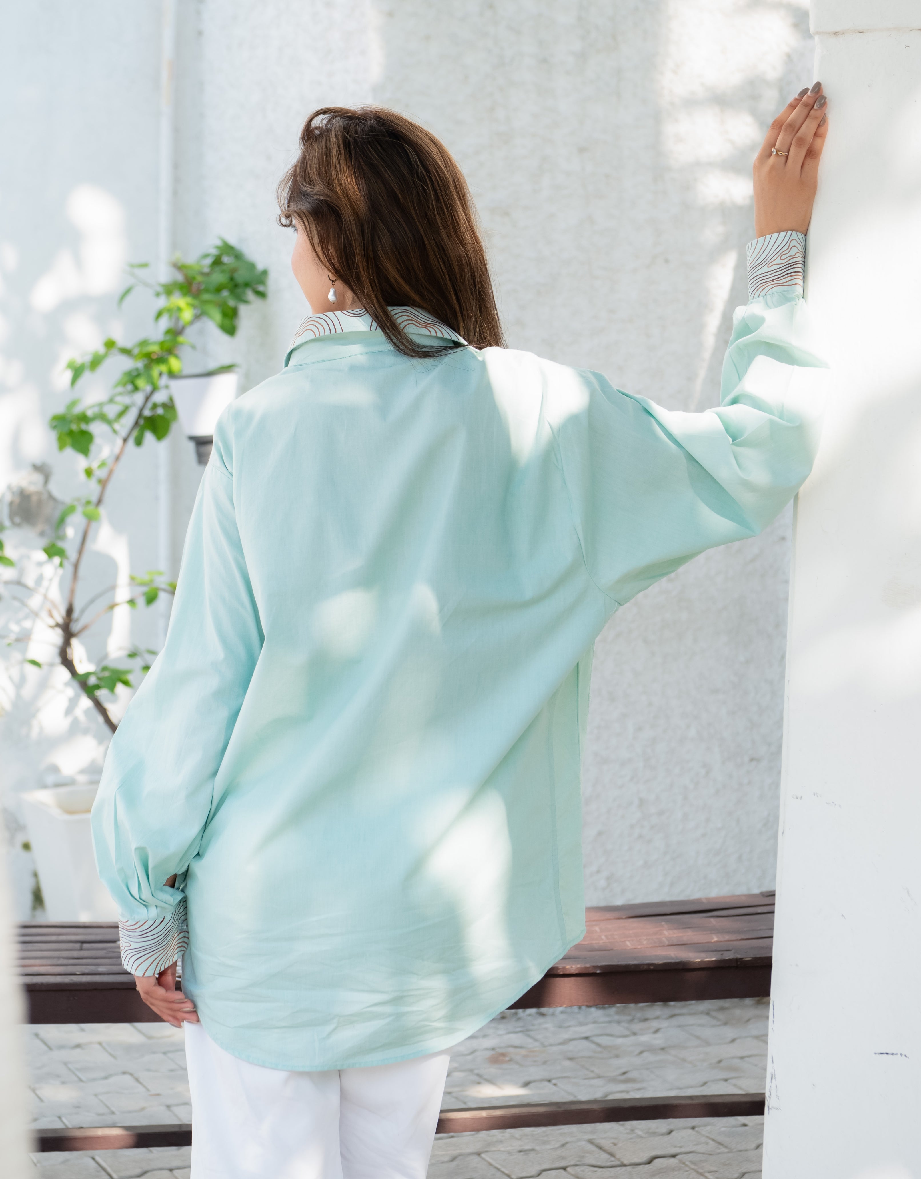 Mint Drift Handpainted Oversized Cotton Shirt