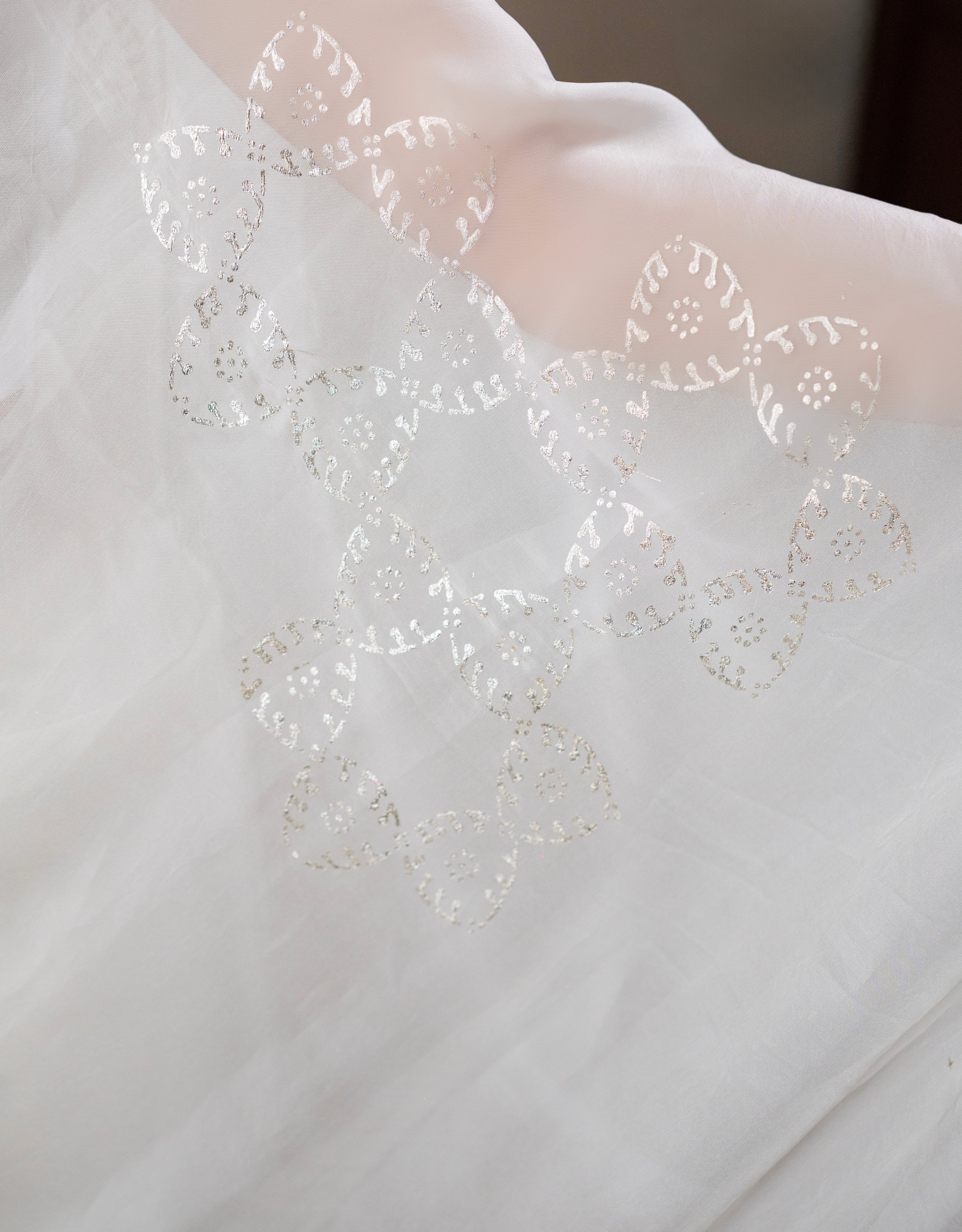 Pearl Organza Real Silver Saree