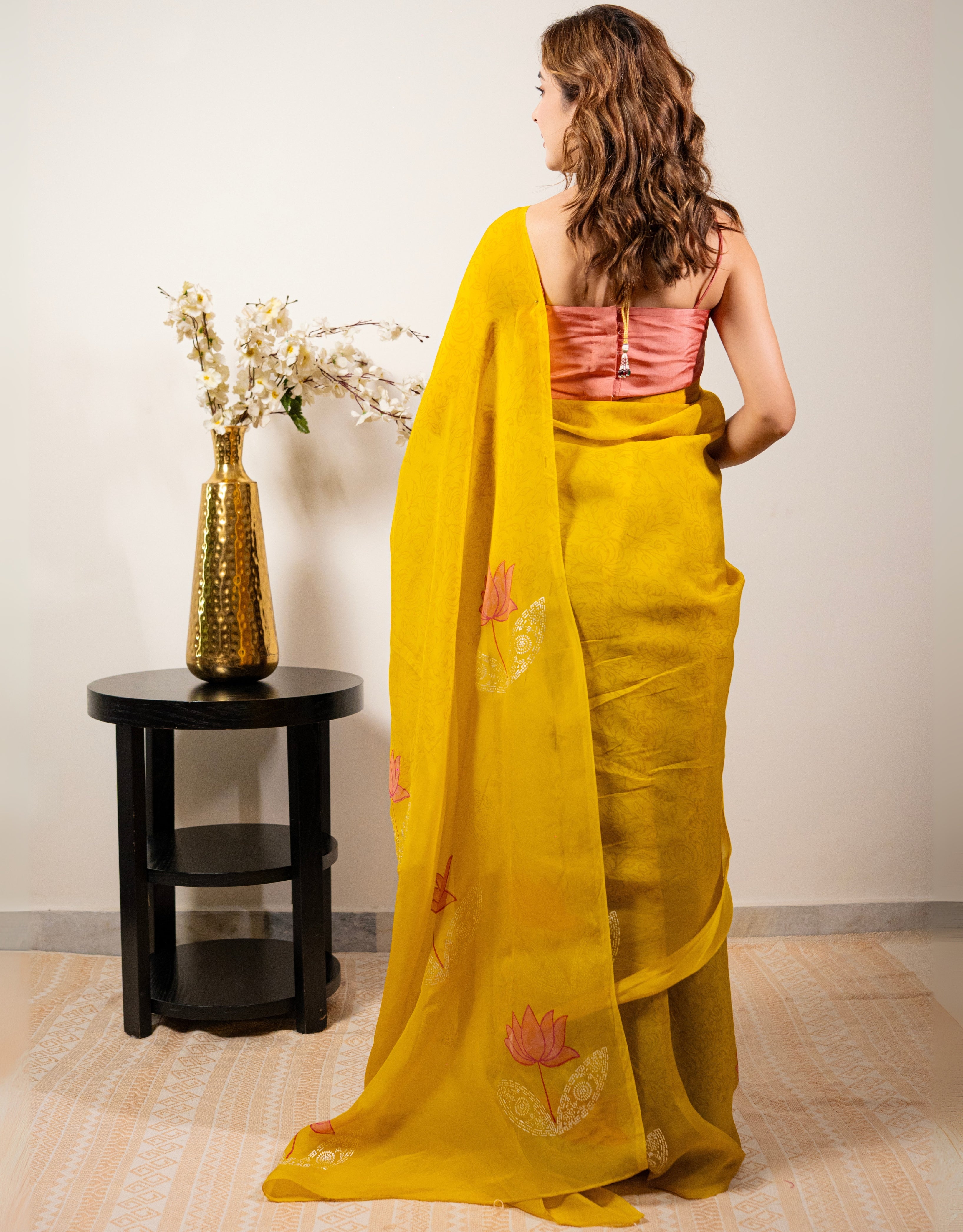 Honey Lotus Real Silver Organza Saree
