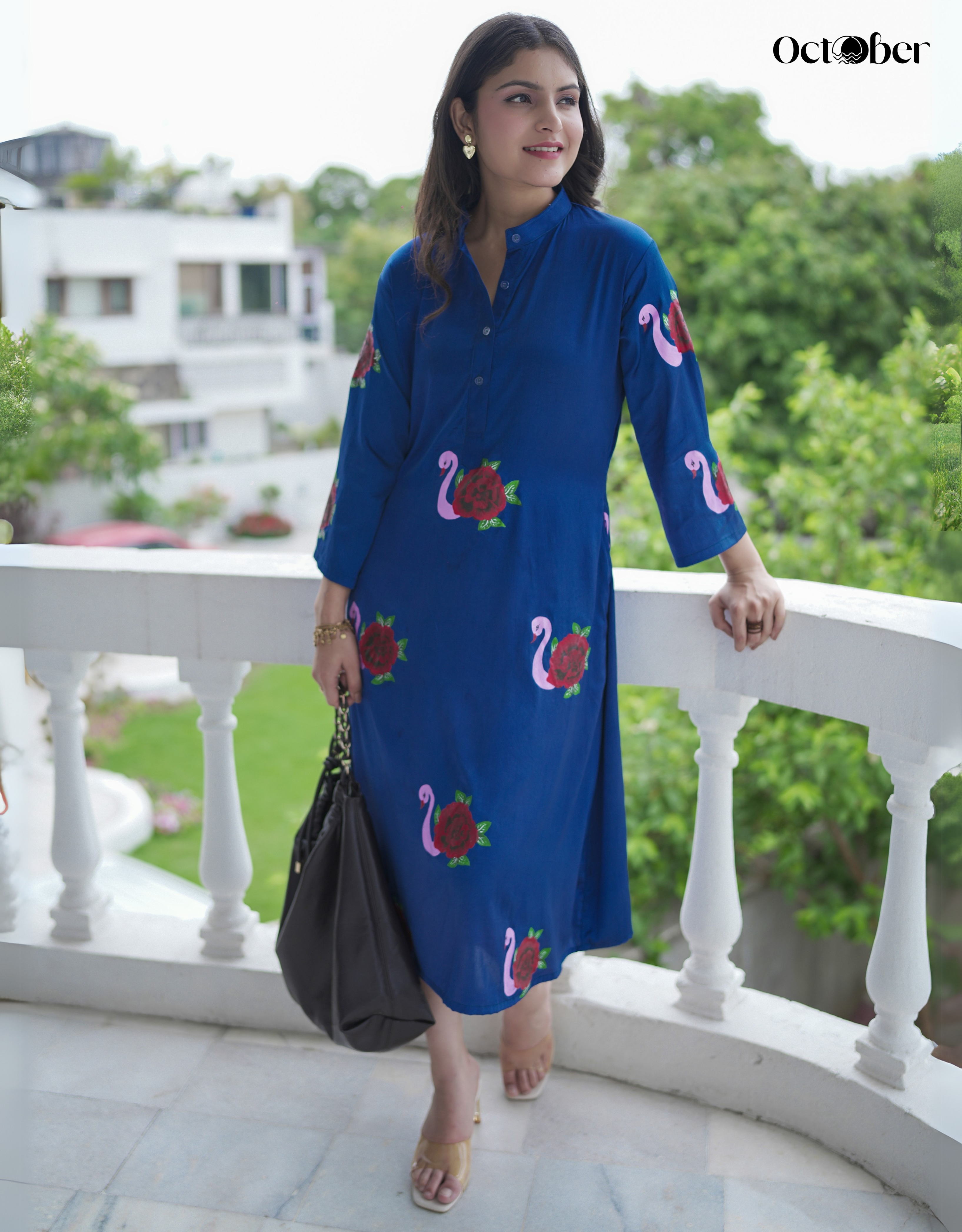 Egyptian Blue Handpainted Organic Satin Dress