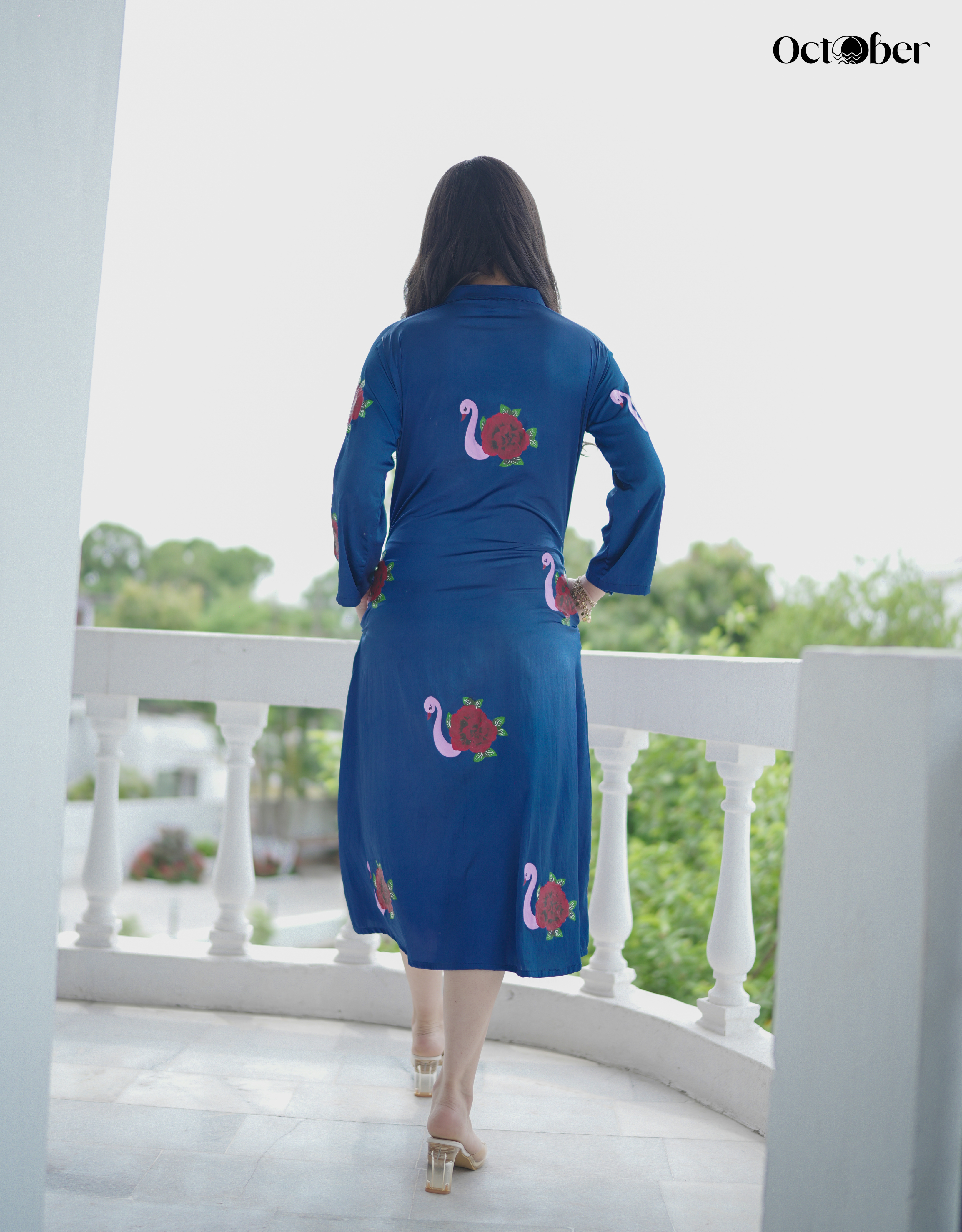Egyptian Blue Handpainted Organic Satin Dress