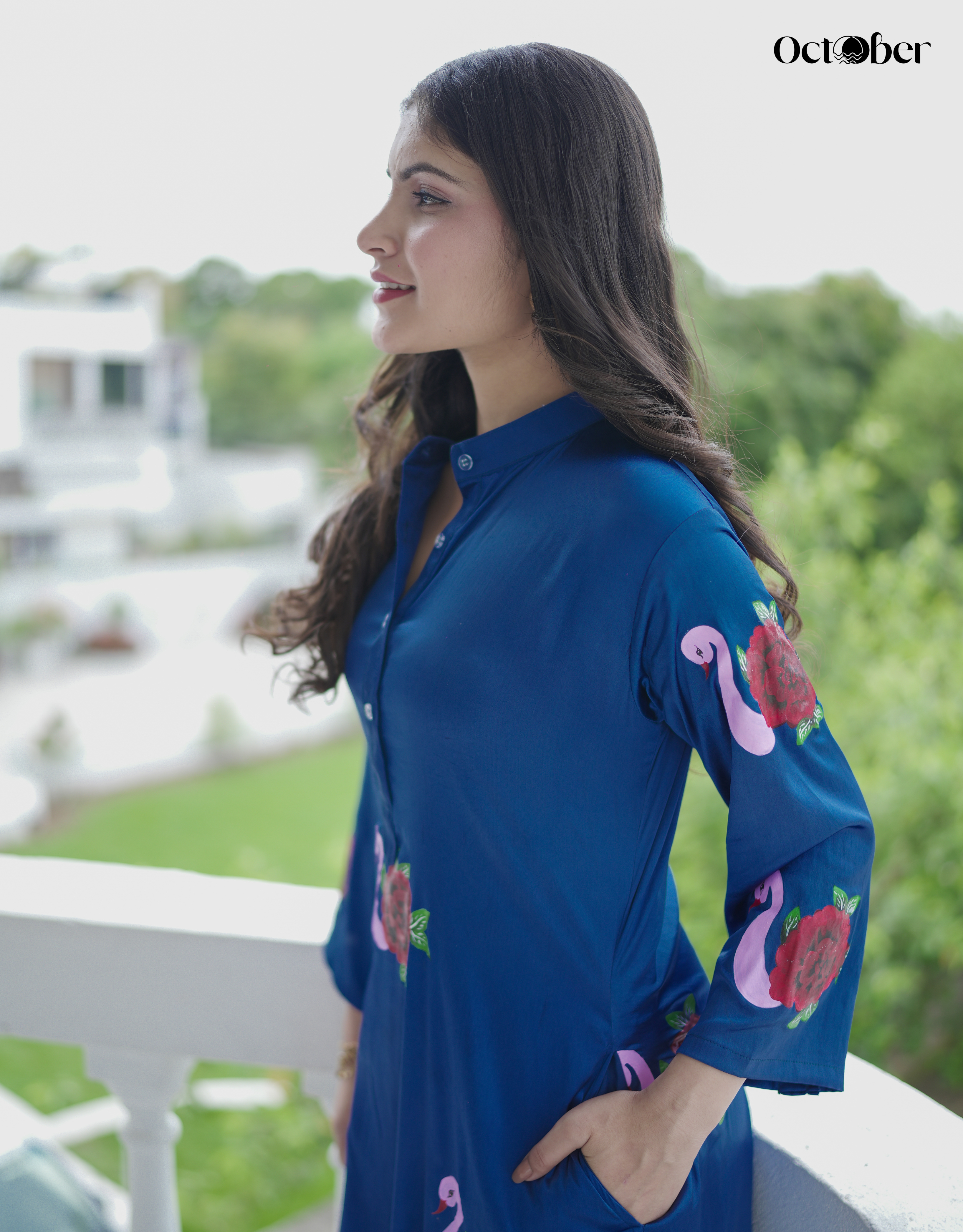 Egyptian Blue Handpainted Organic Satin Dress