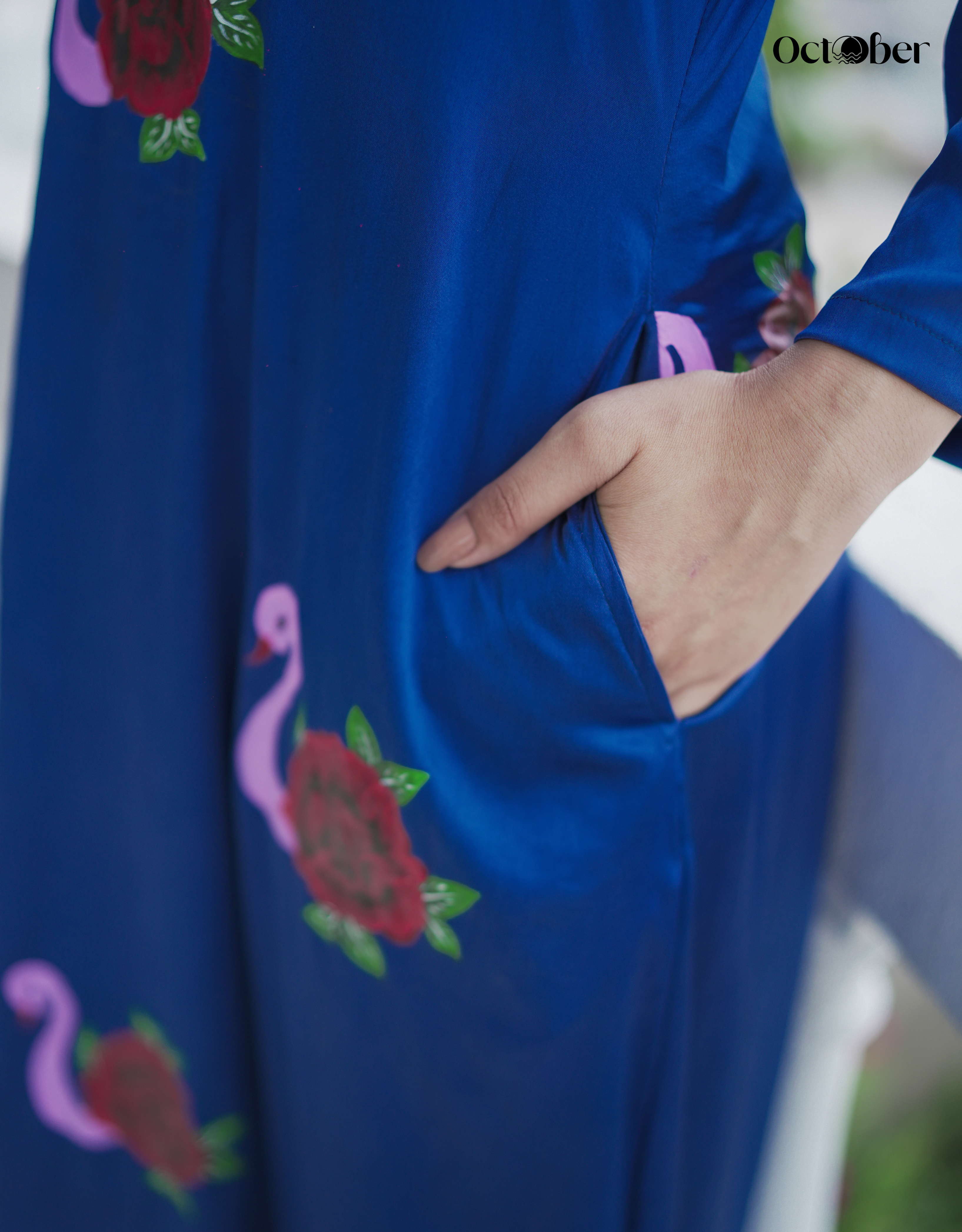 Egyptian Blue Handpainted Organic Satin Dress