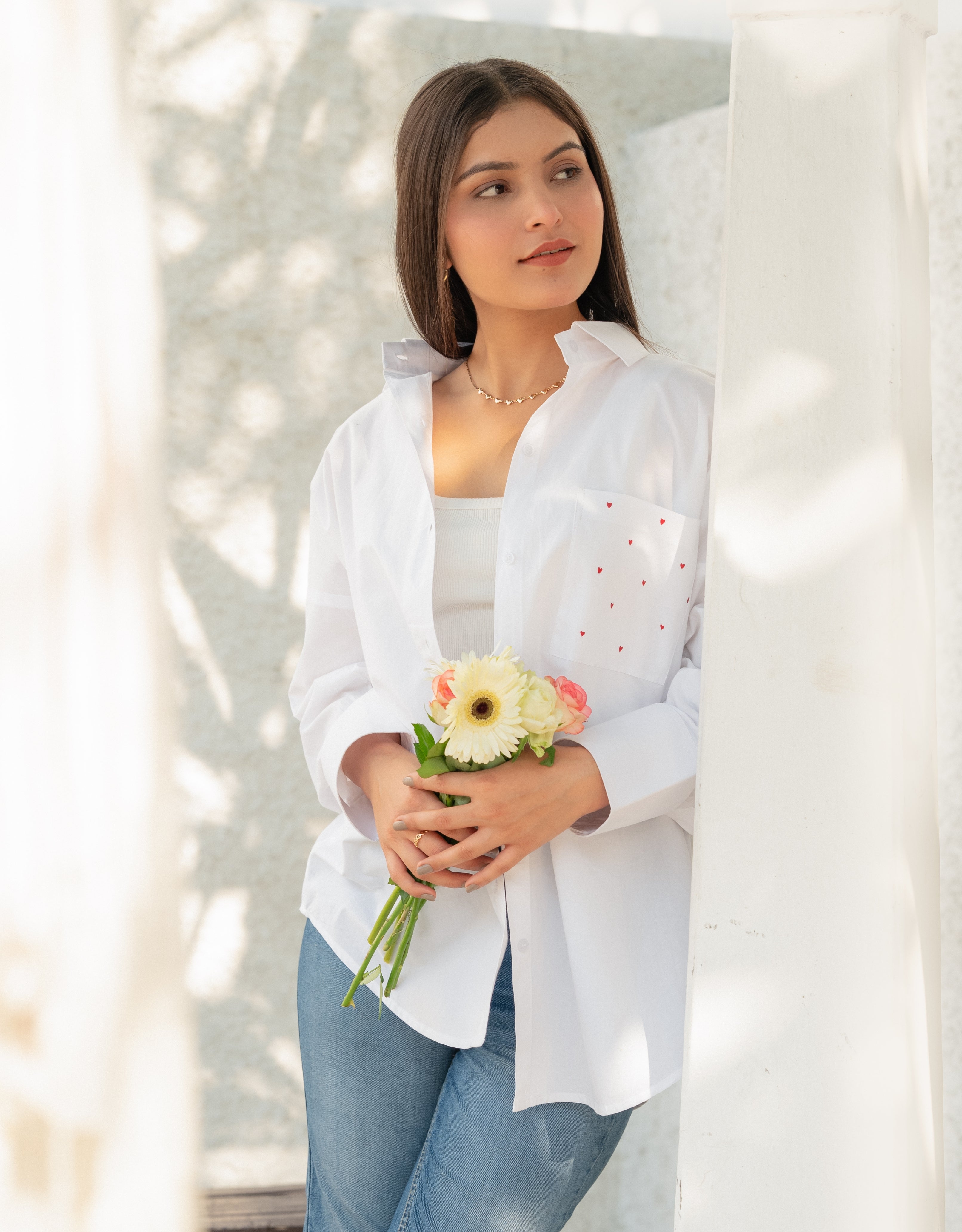 Cloud White Heart Pocket Handpainted Oversized Shirt