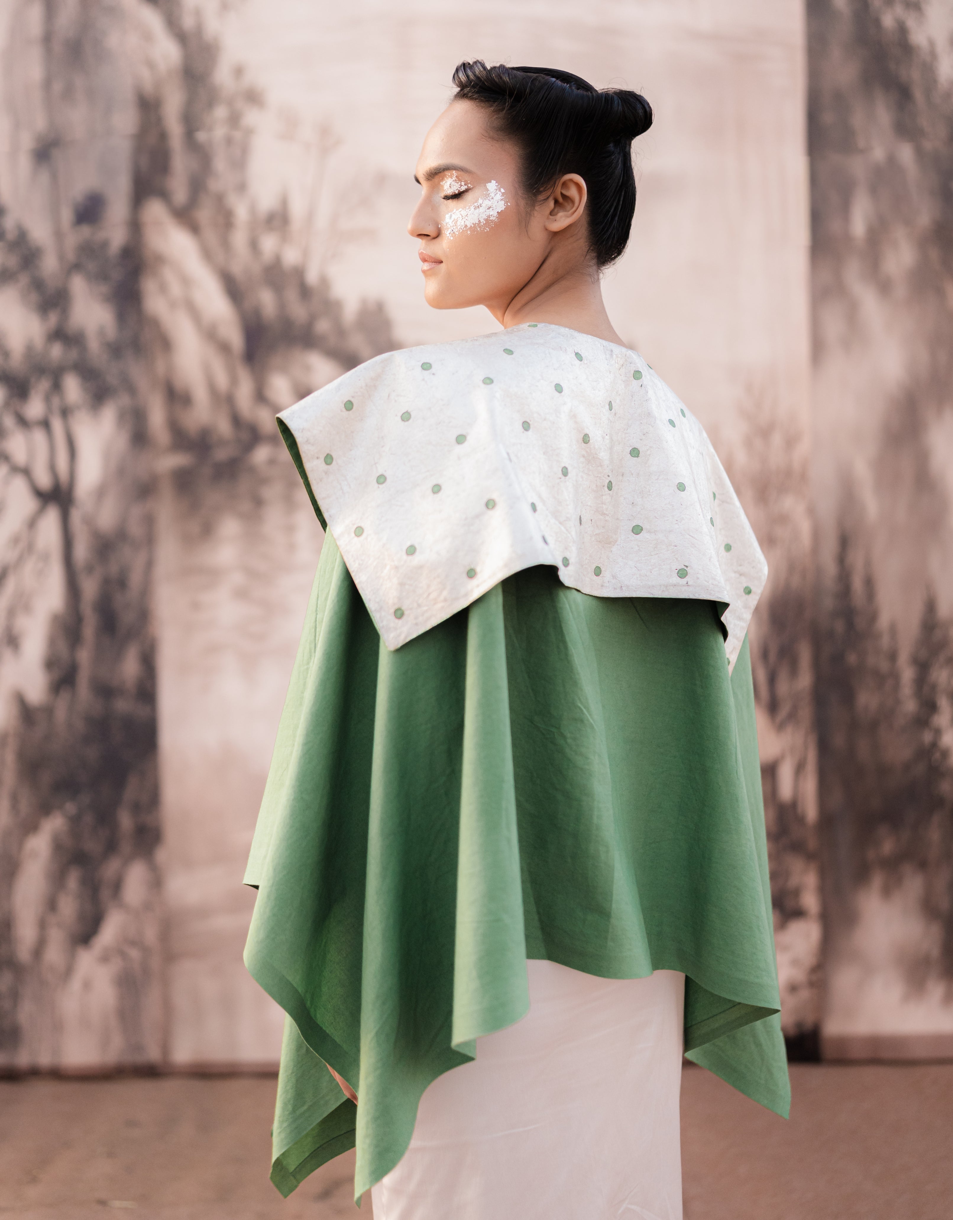 Fern Silver Printed Assymmetrical Cape