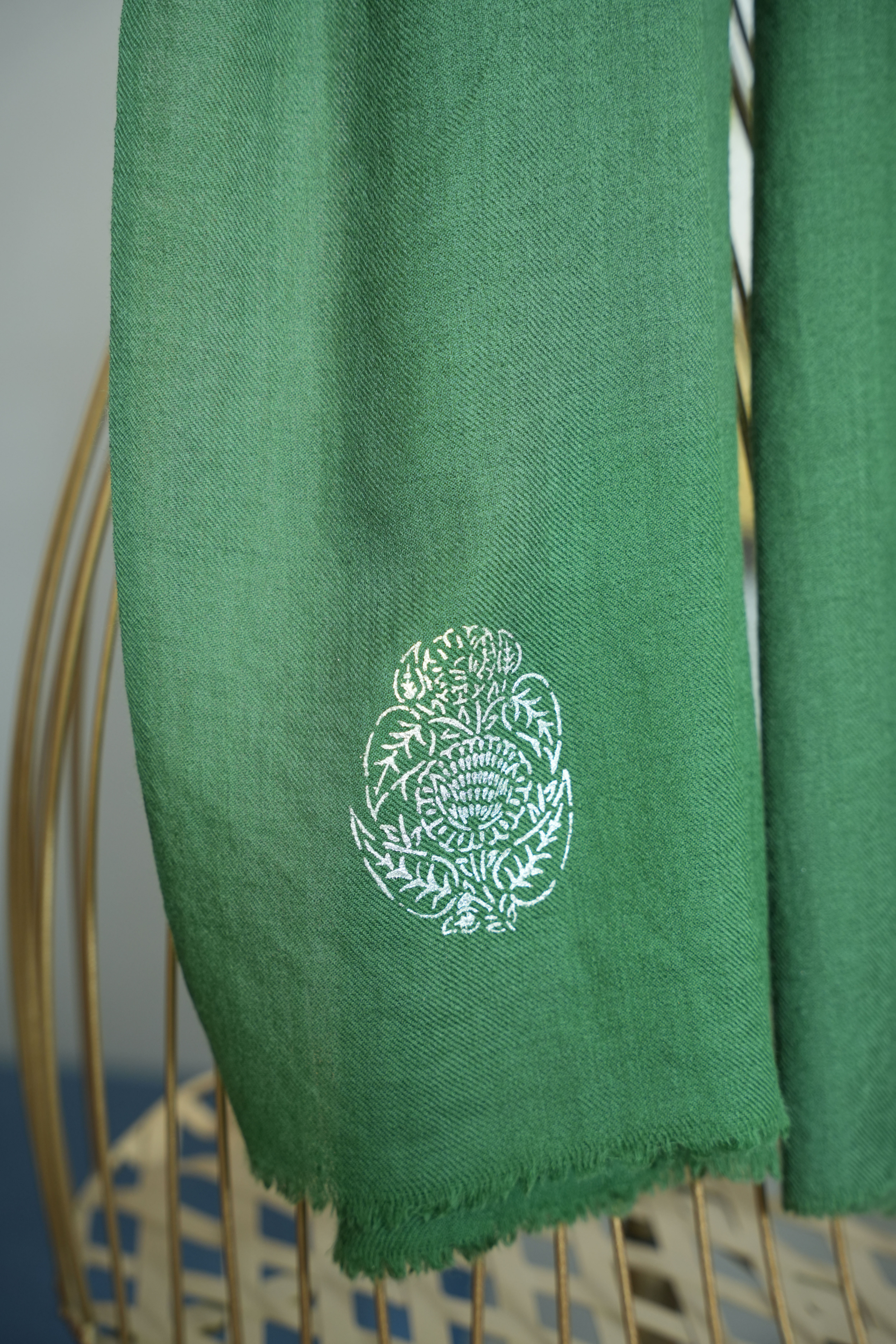Green Pure Pashmina Chandi Scarf