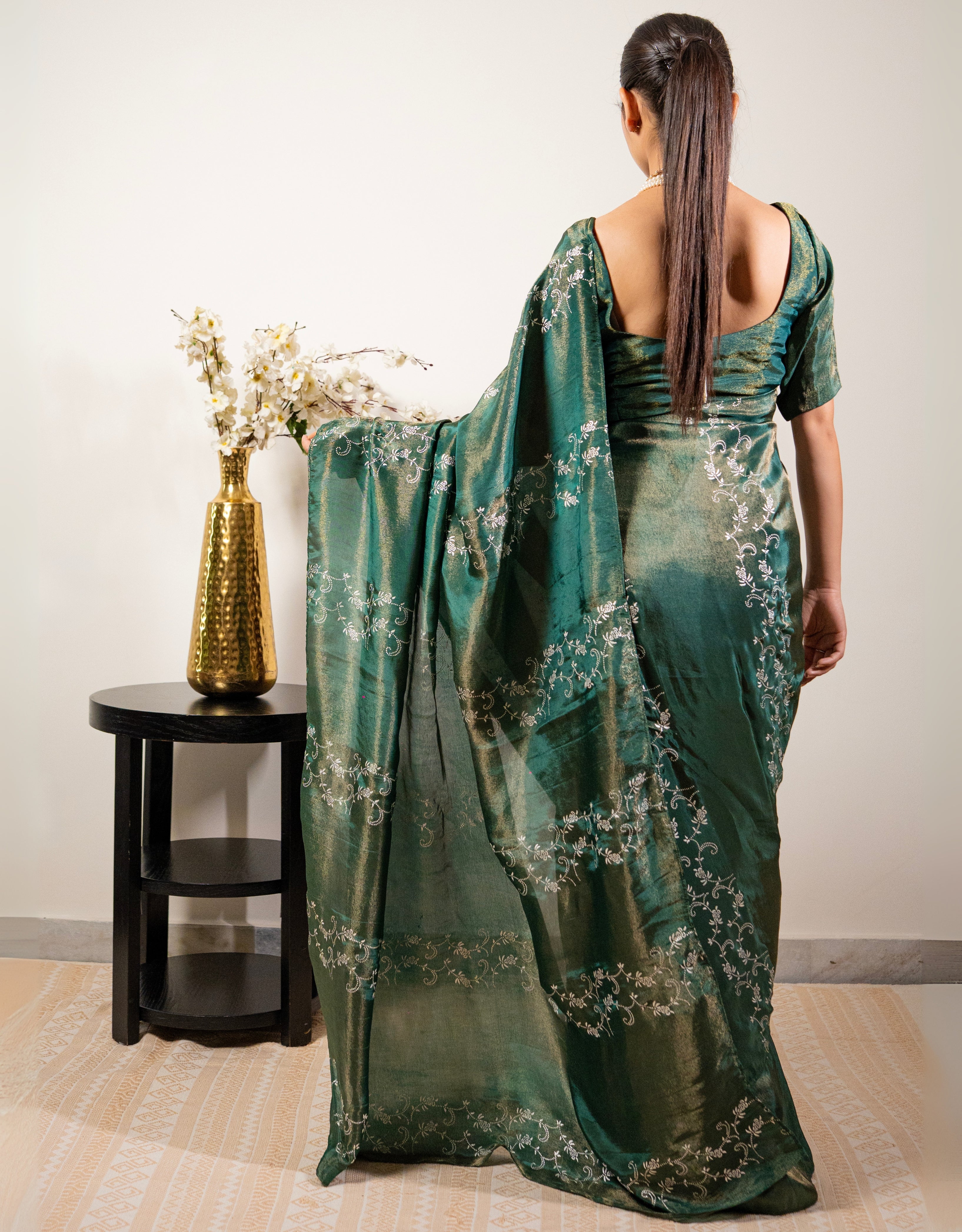 Squash Real Silver Saree in Tissue Silk