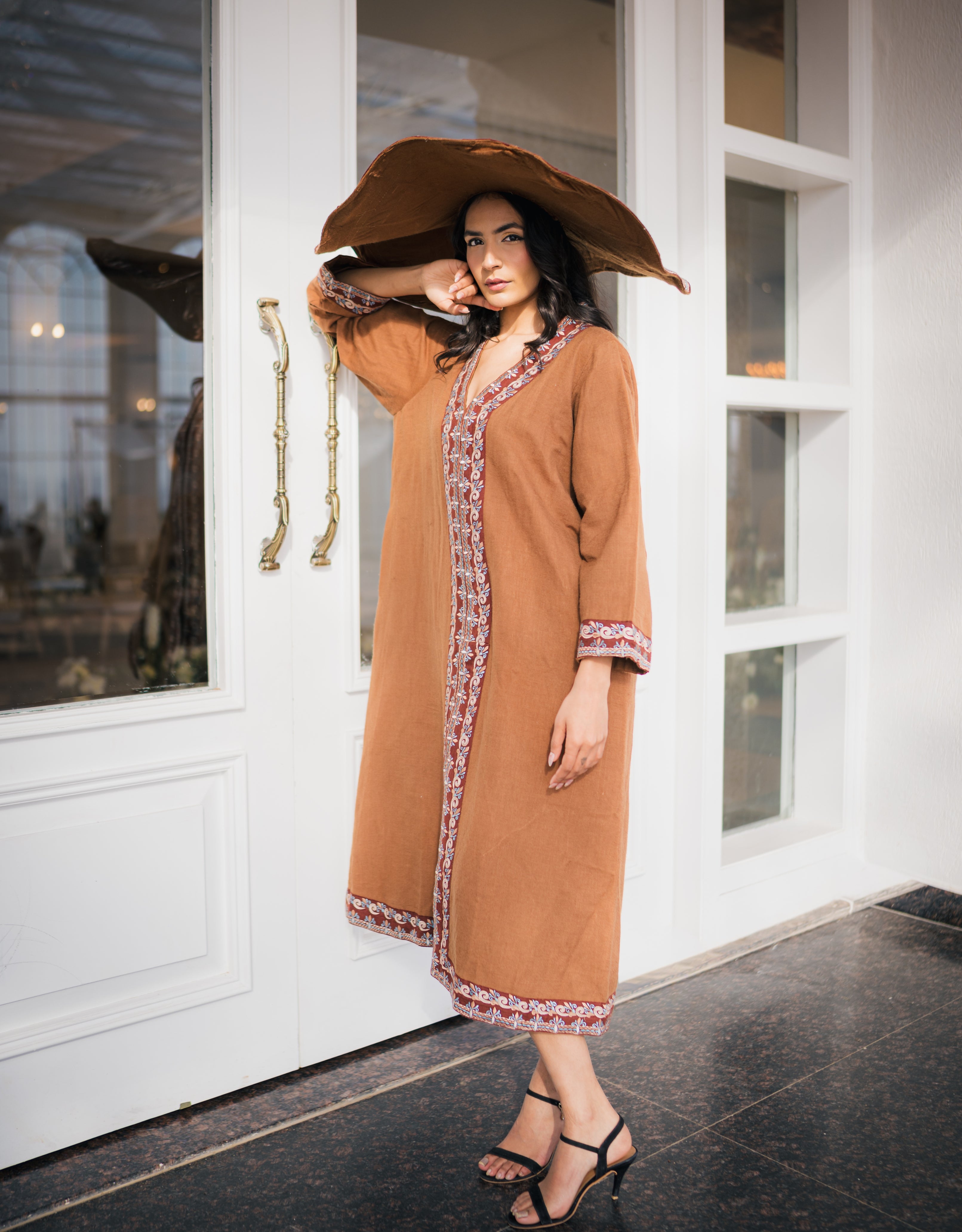 Mocca Embrodiered Pure Pashmina Jacket