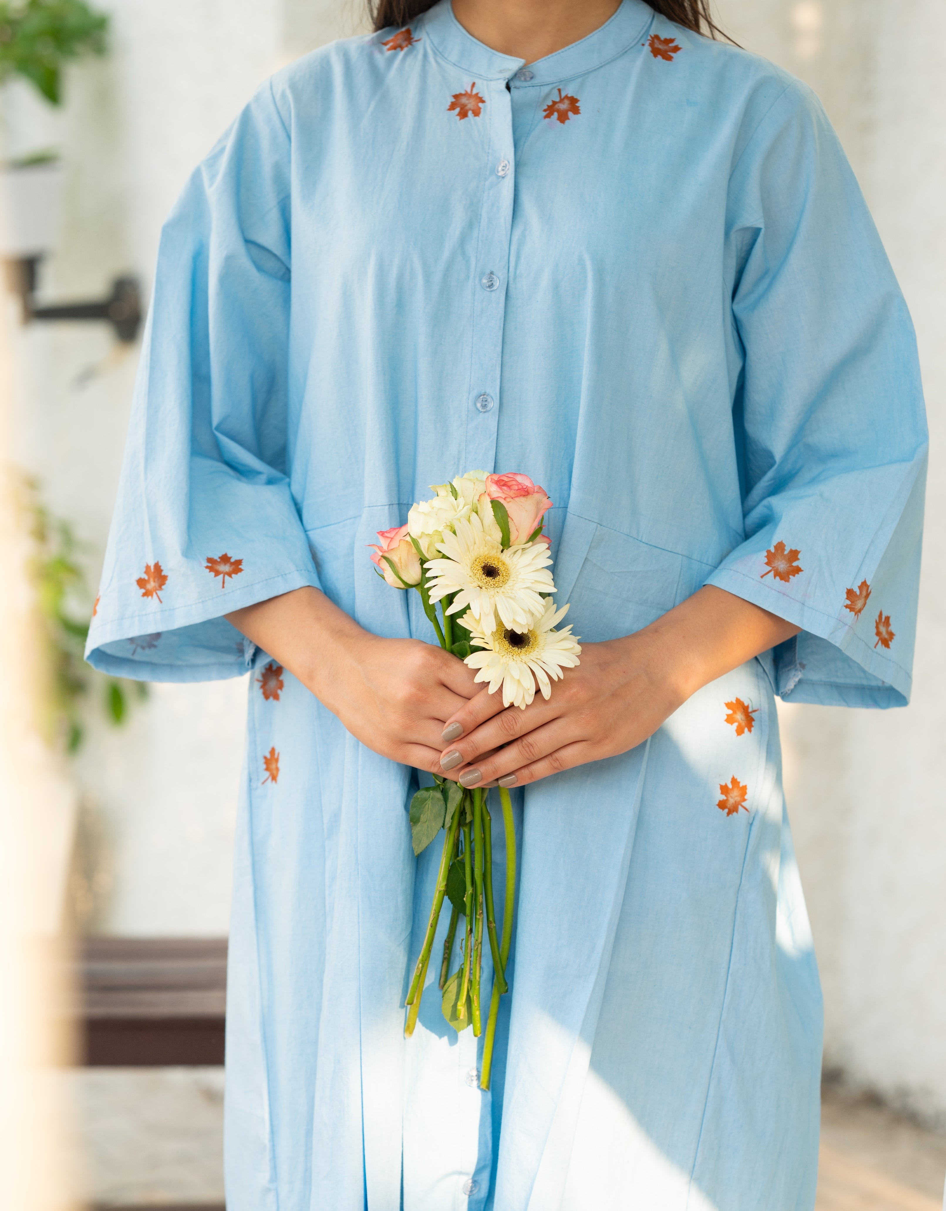 Cloud Chinar Handpainted Calf-Length Cotton Dress