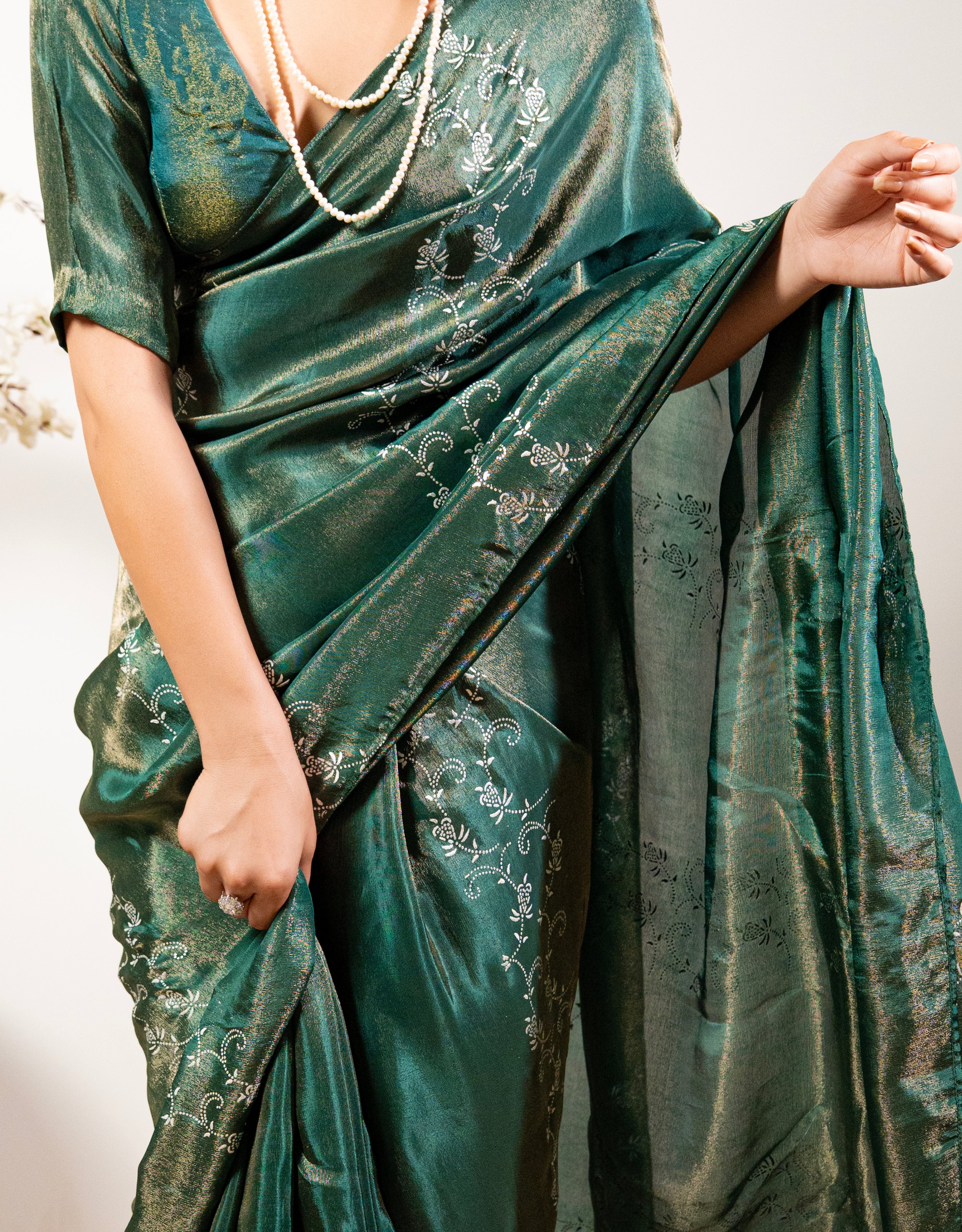Squash Real Silver Saree in Tissue Silk