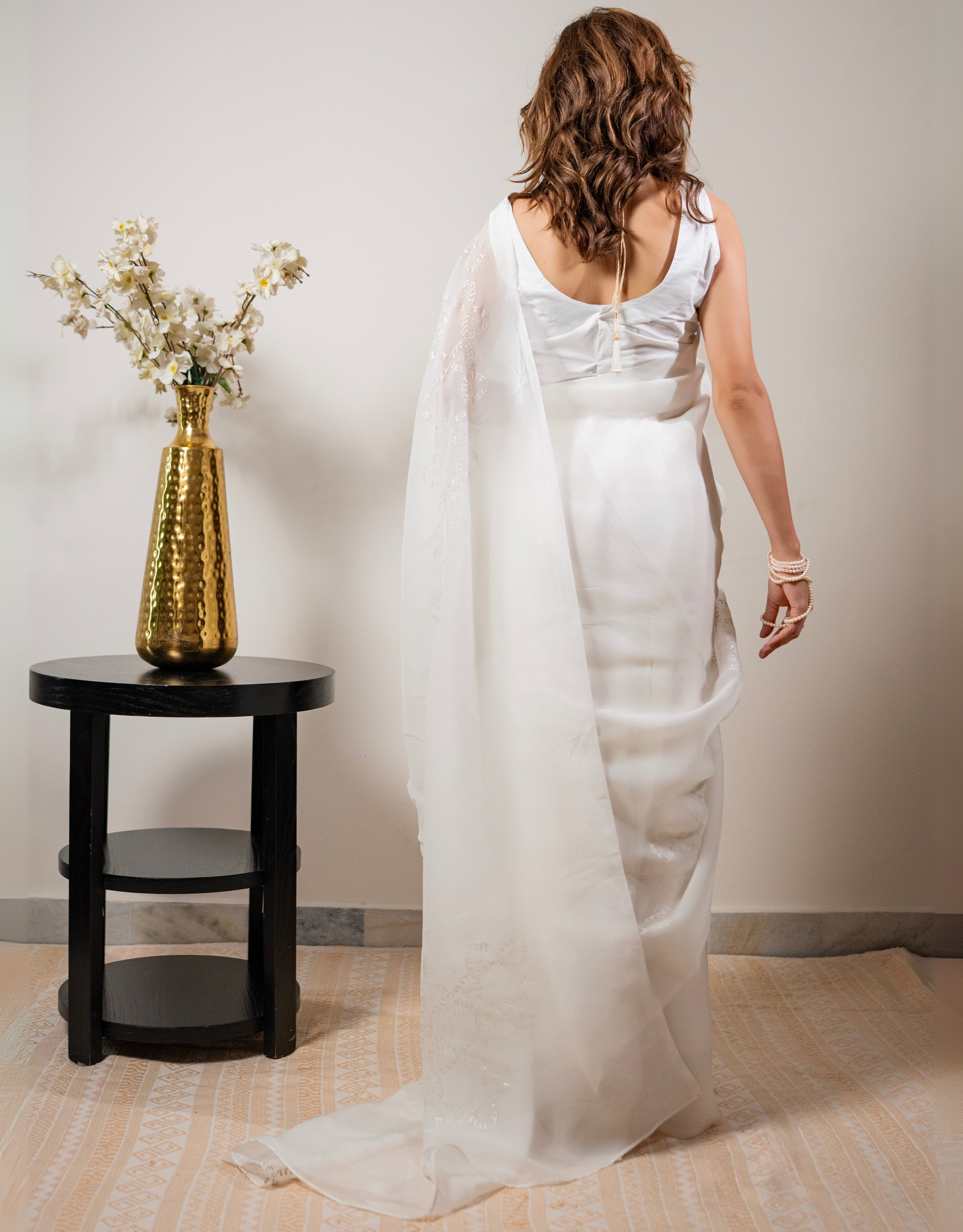 Pearl Organza Real Silver Saree