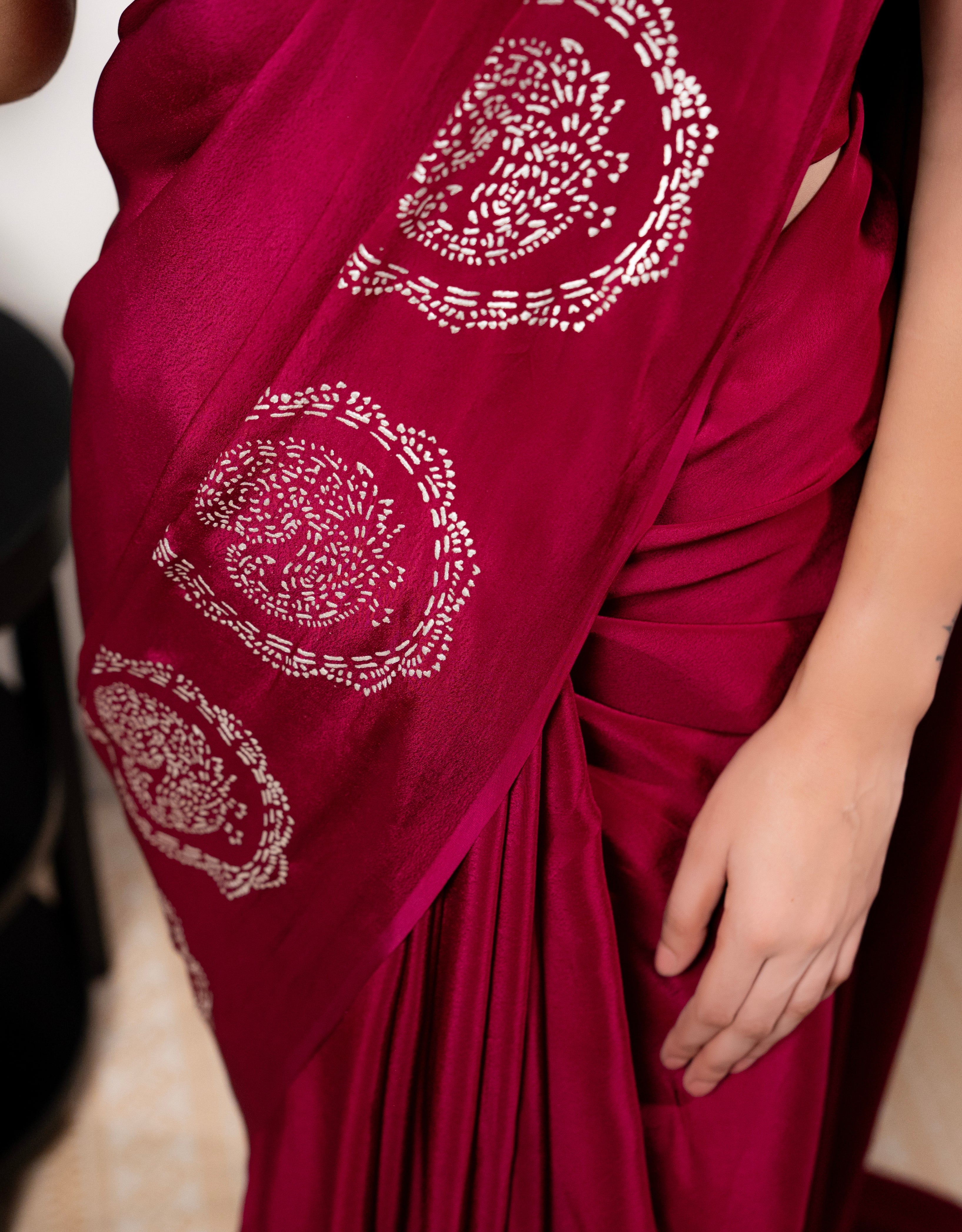 Wine Real Silver Organic Crepe Saree