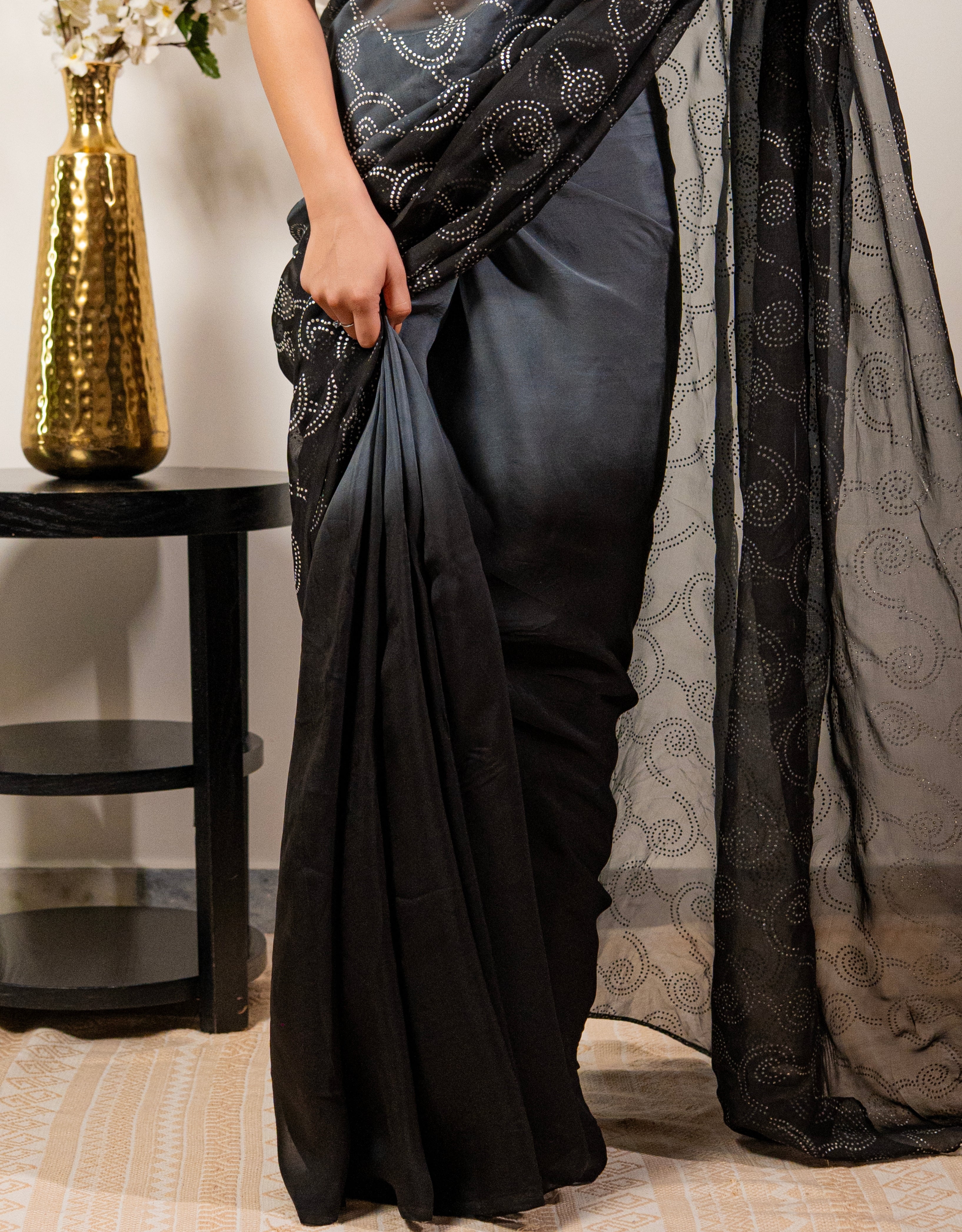 Smoke Clouds Real Silver Organza Saree