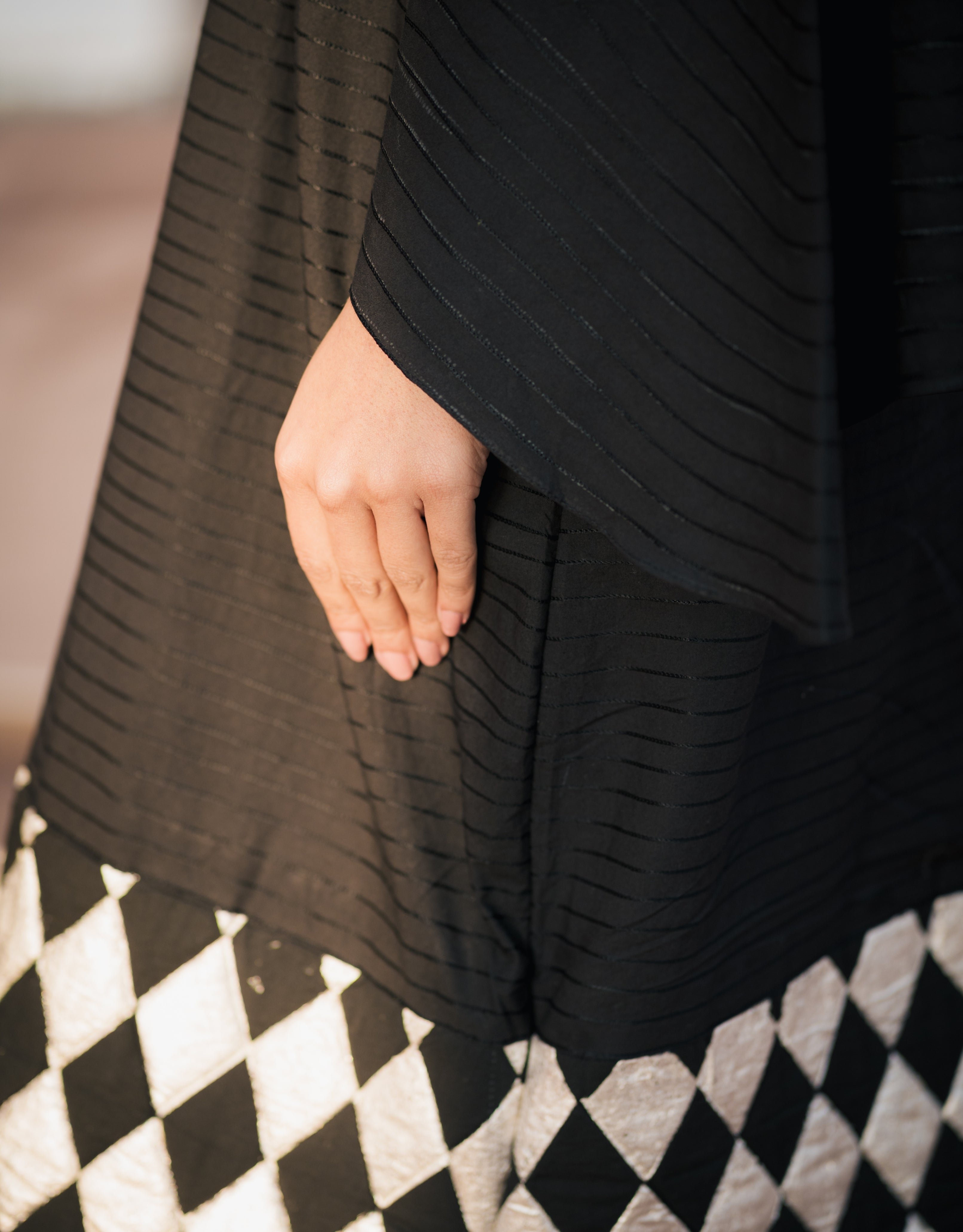 Charcoal Black Embroidered & Silver Printed Cotton Dress