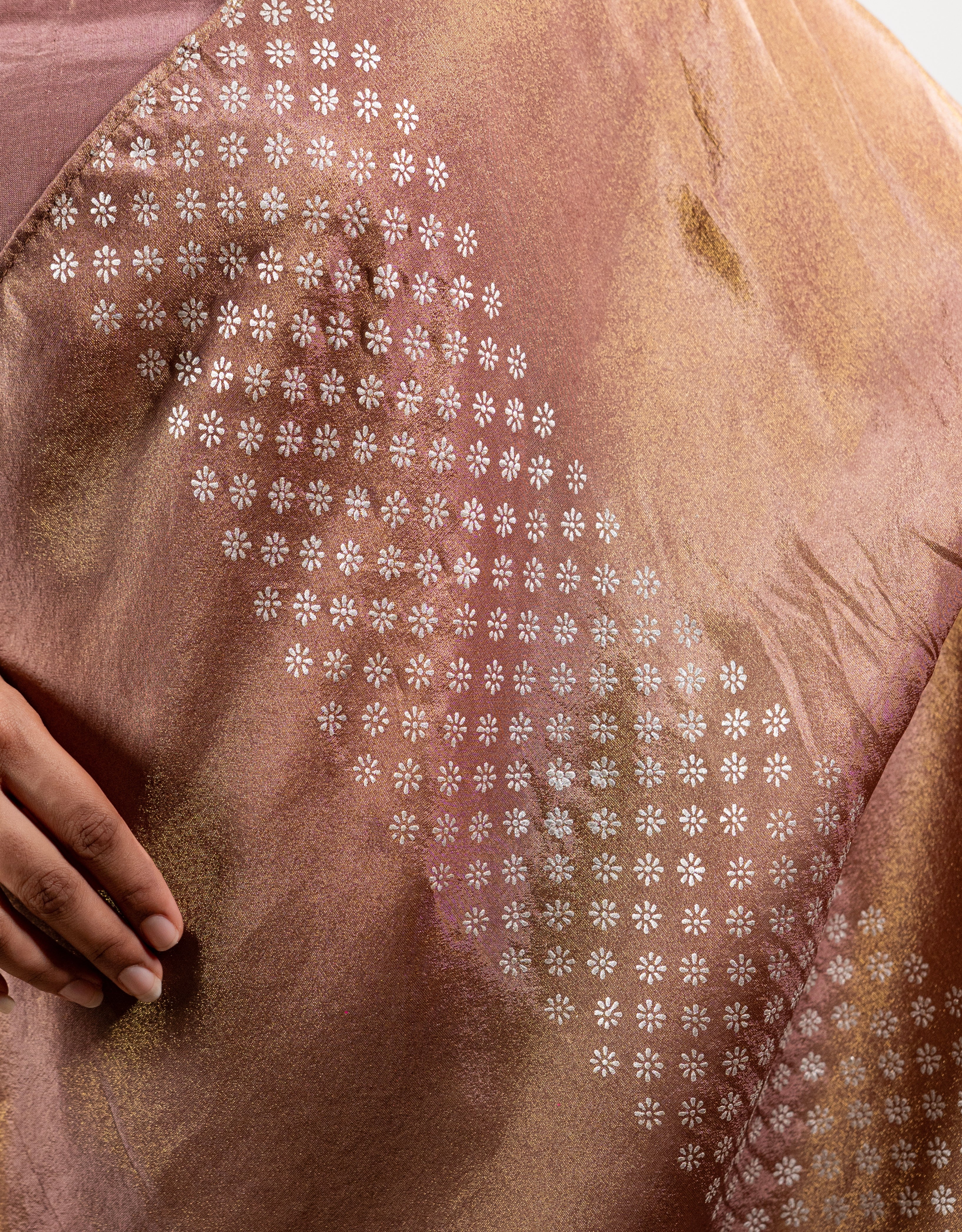 Nutmeg Real Silver Saree in Tissue Silk
