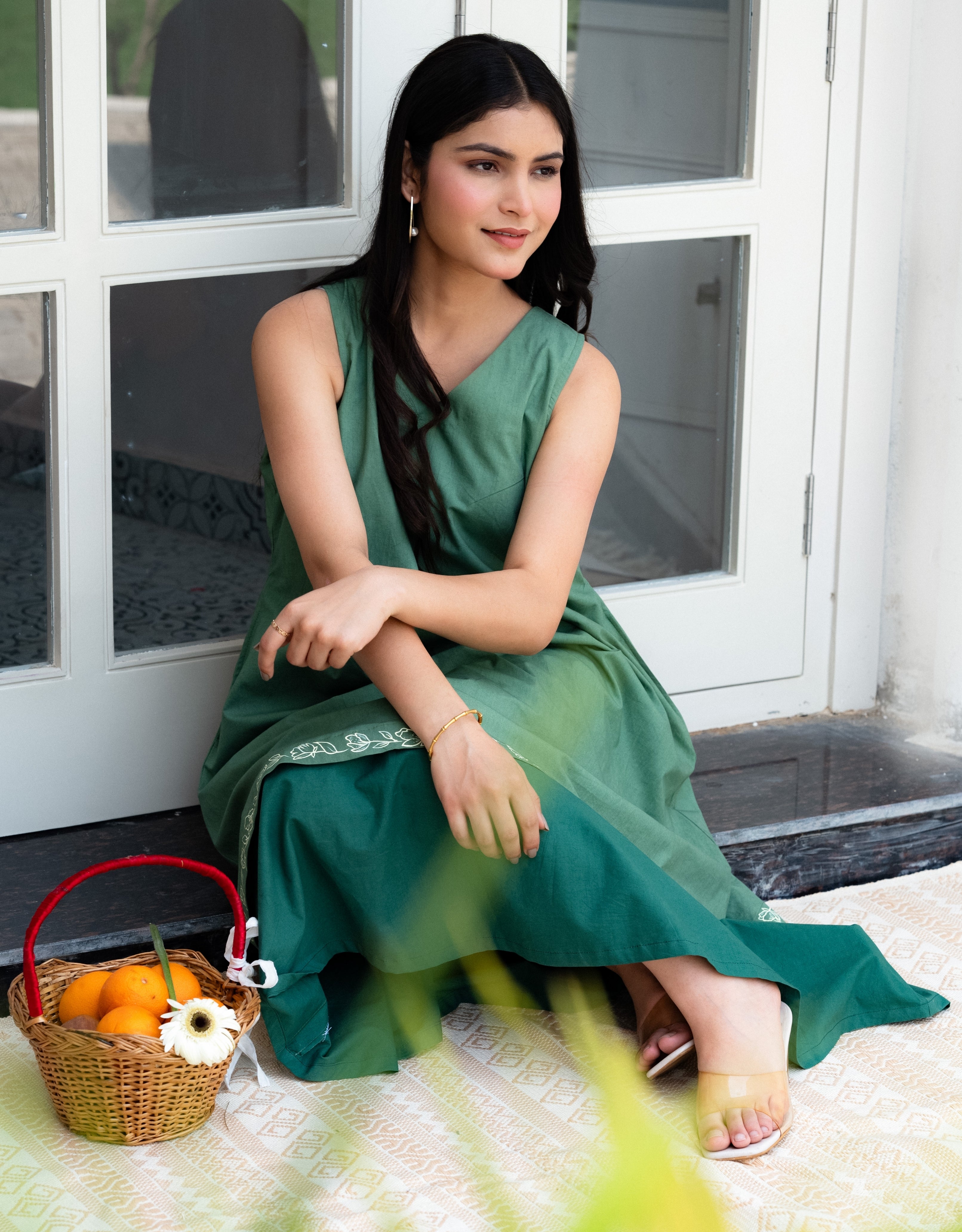 Moss & Mint Handpainted Layered Cotton Dress