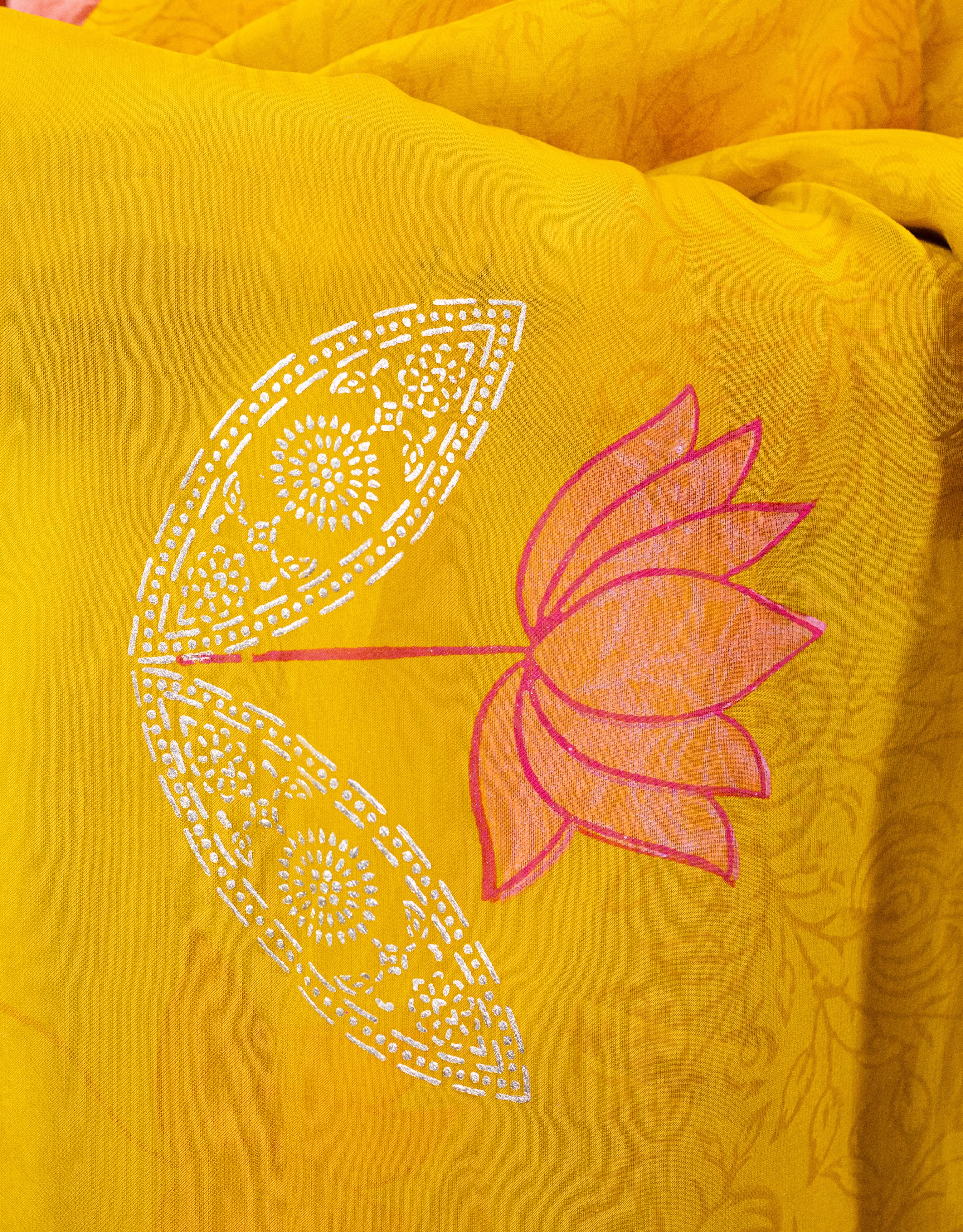 Honey Lotus Real Silver Organza Saree