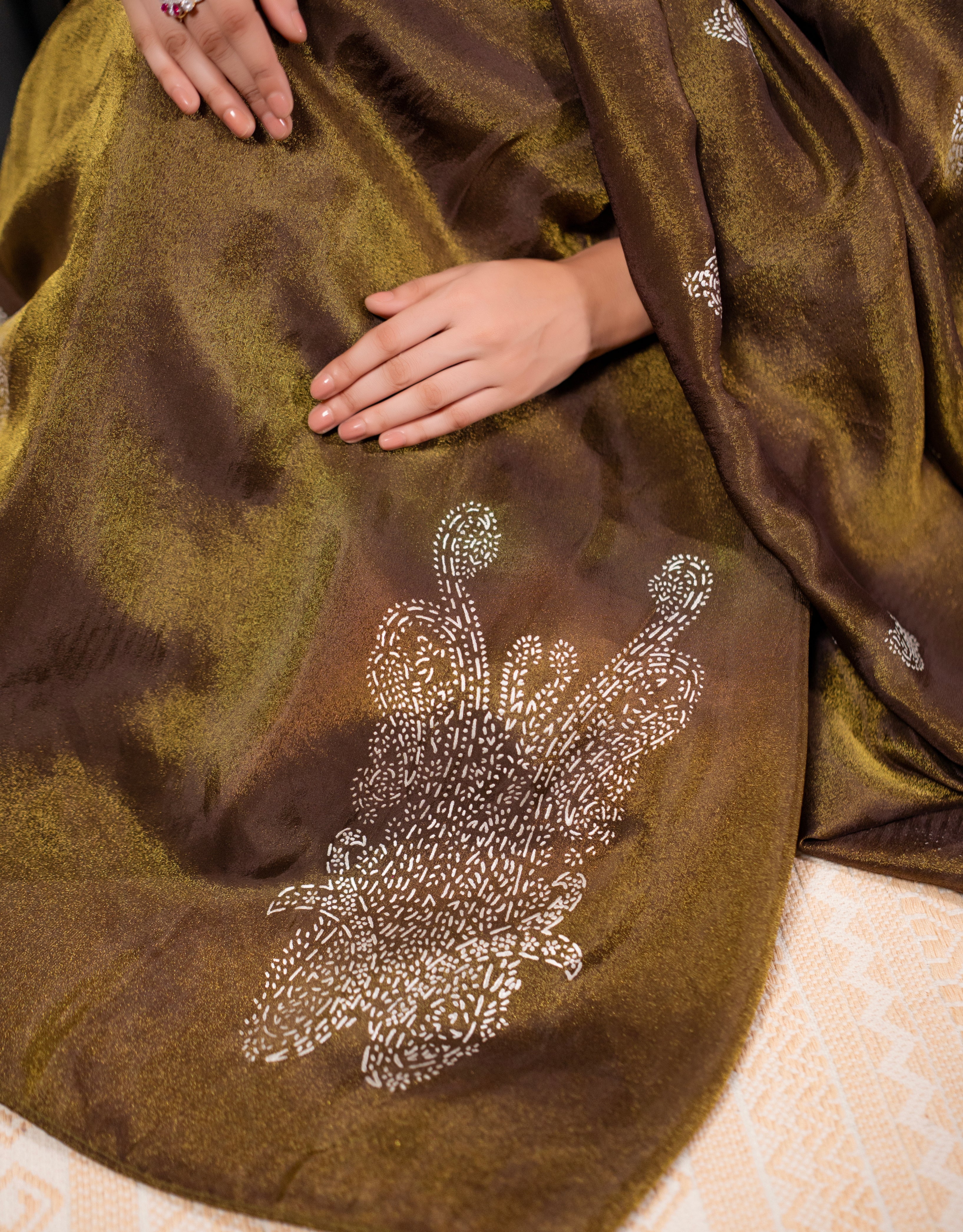 Caramel Gold Real Silver Saree in Tissue Silk