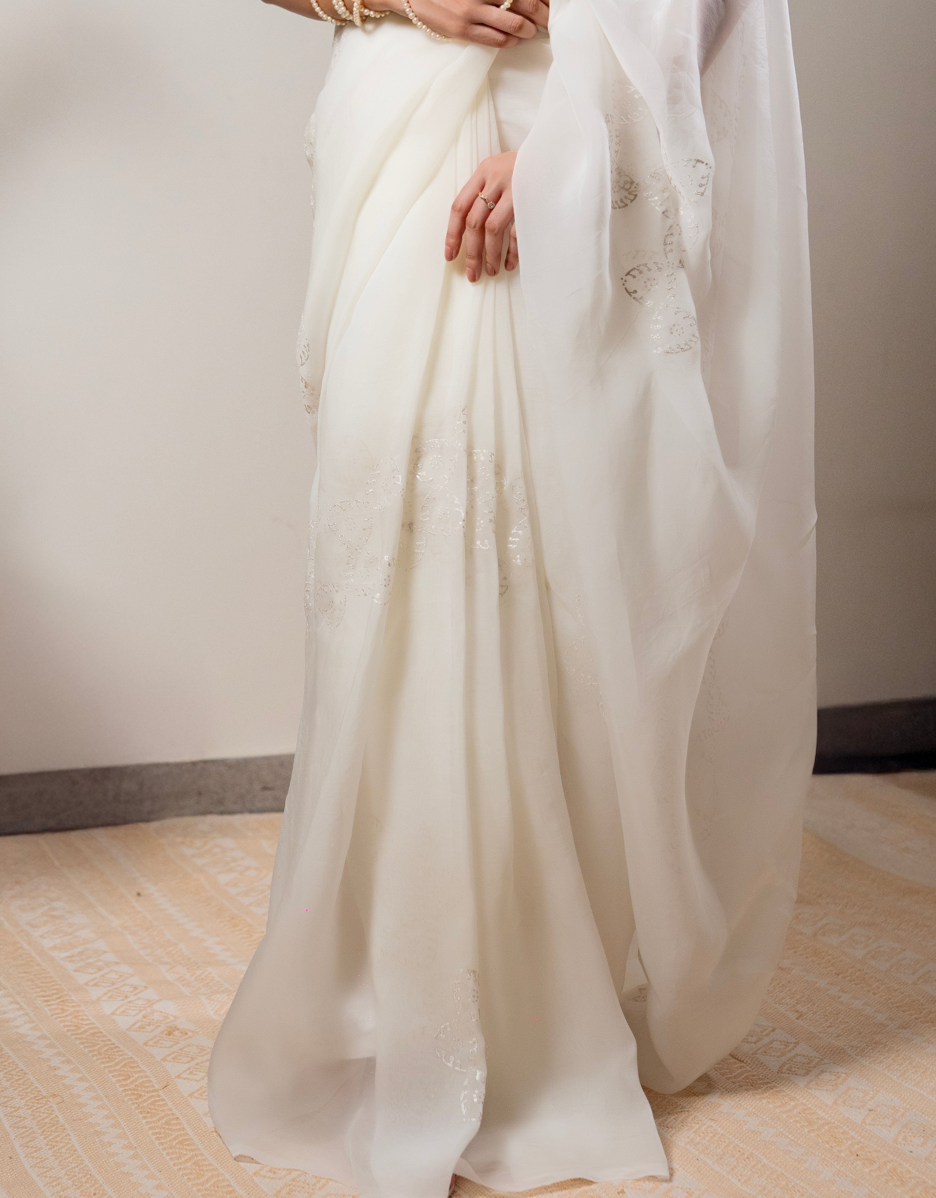 Pearl Organza Real Silver Saree