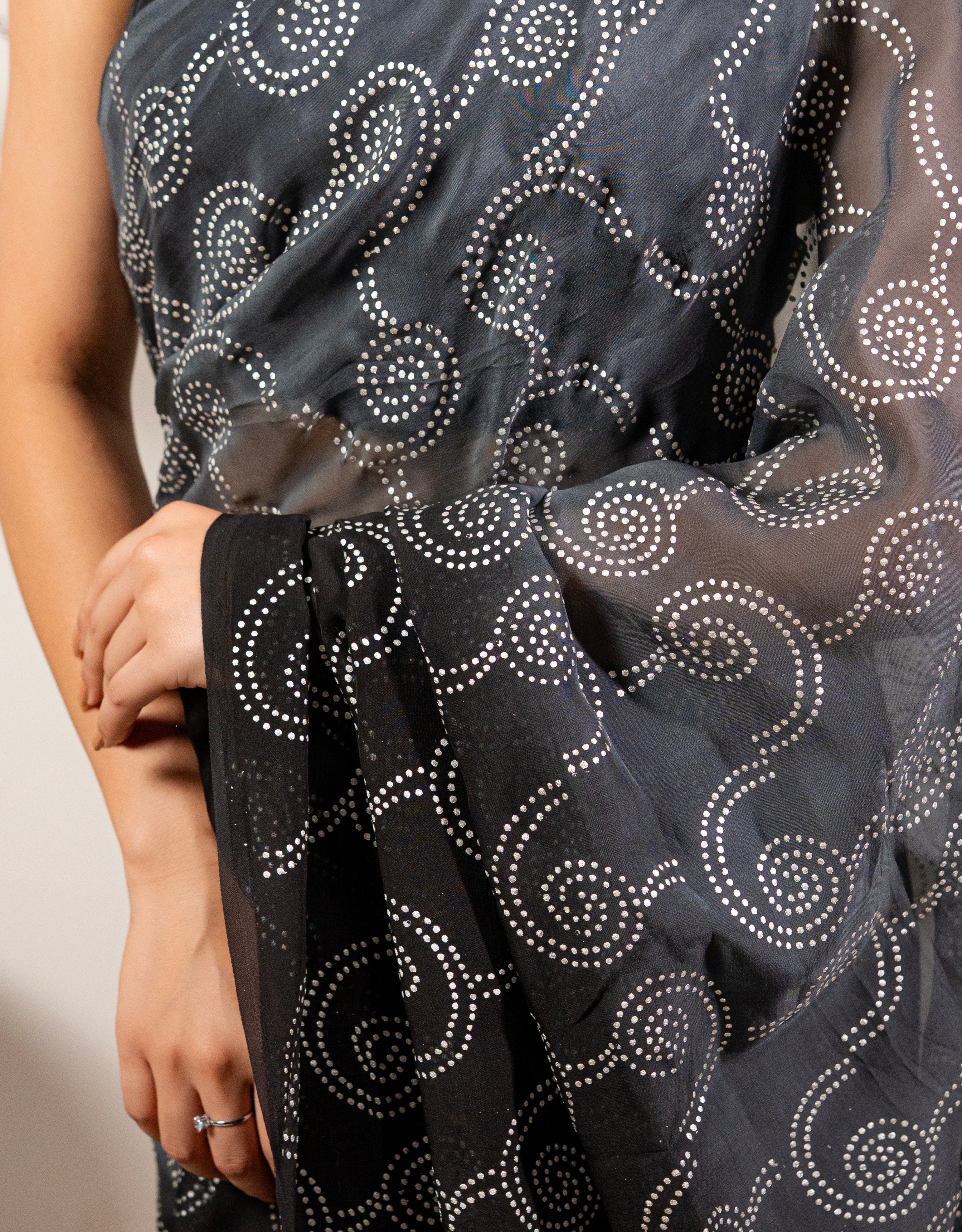 Smoke Clouds Real Silver Organza Saree