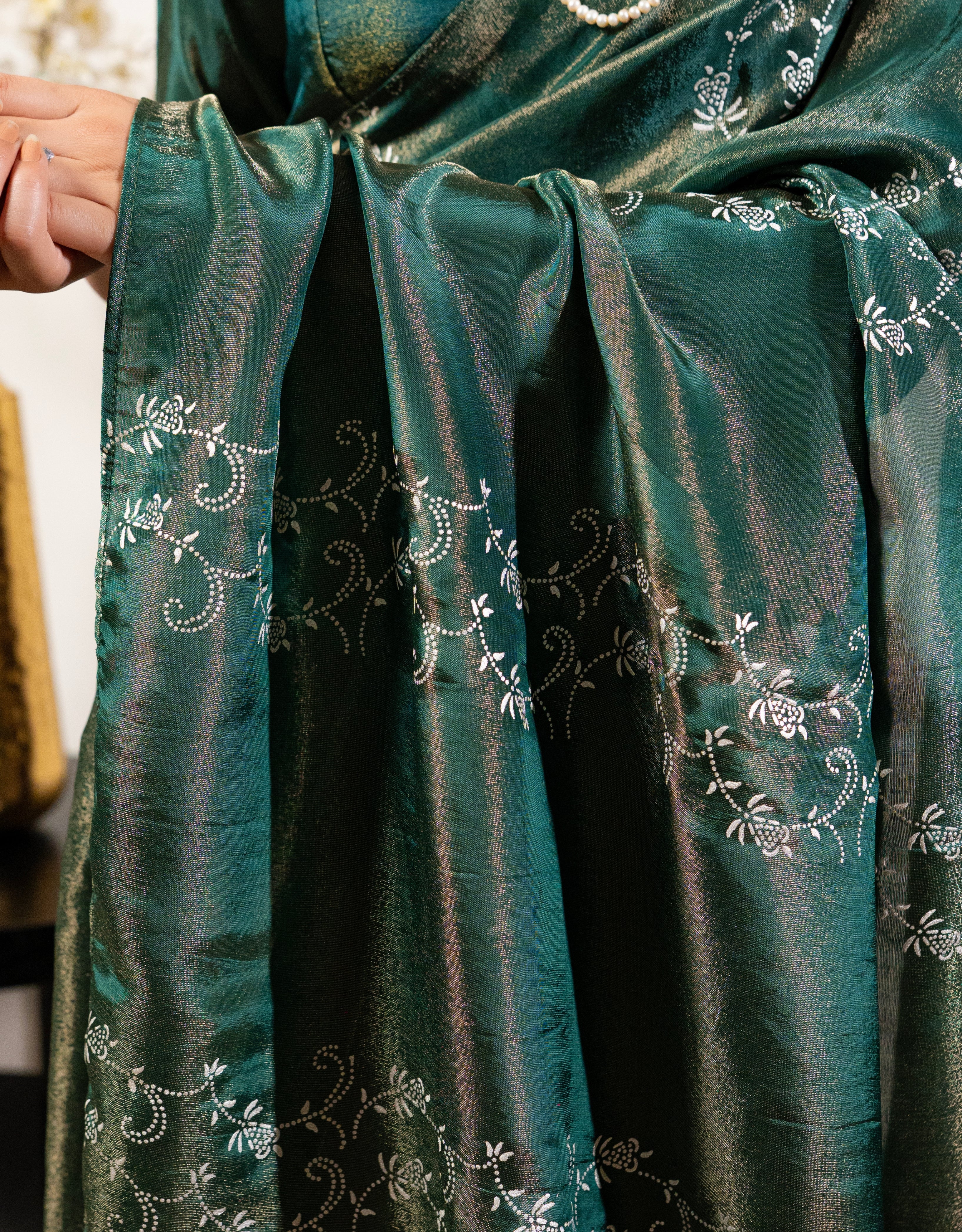 Squash Real Silver Saree in Tissue Silk