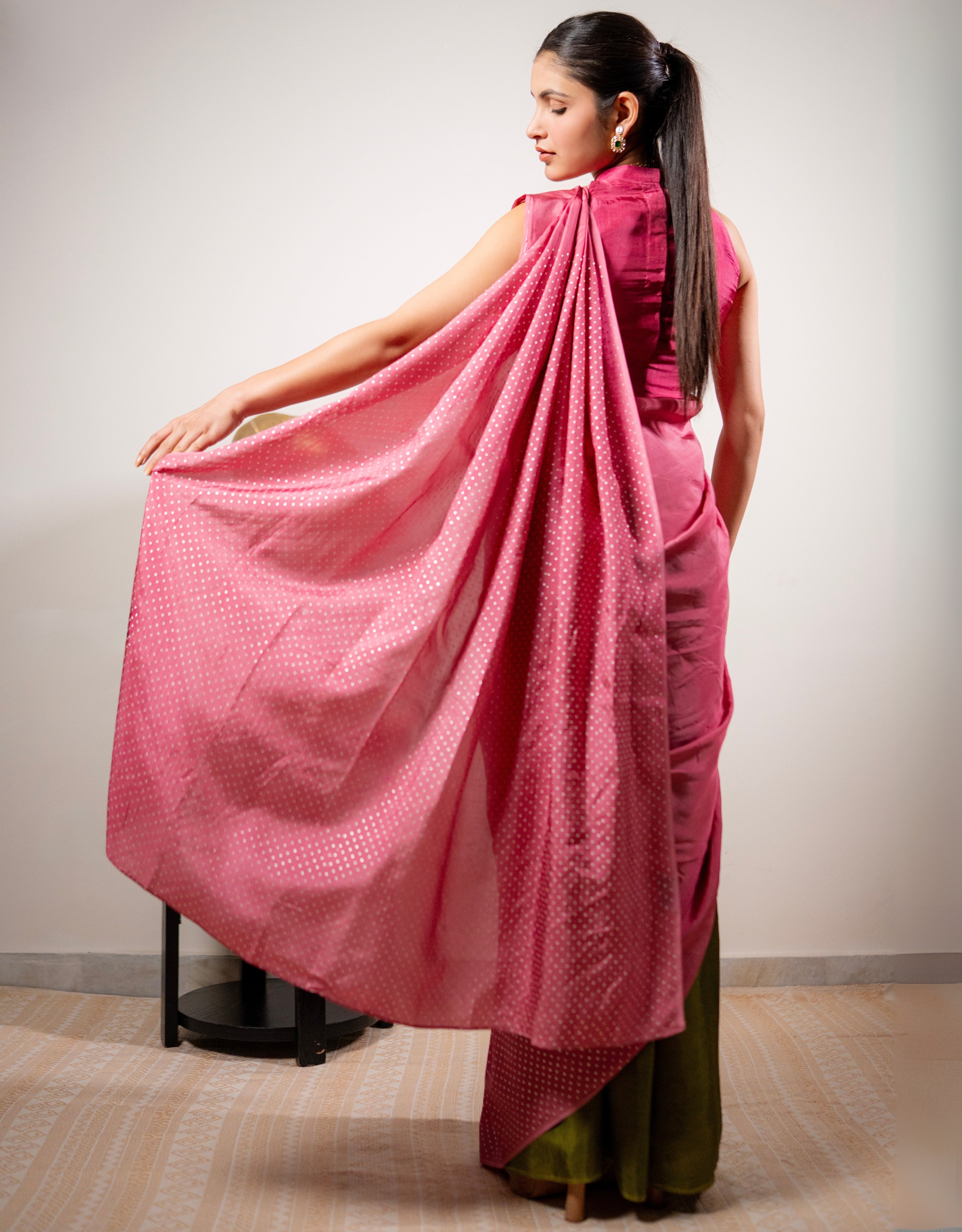 Blush Polka Dot Real Silver Saree