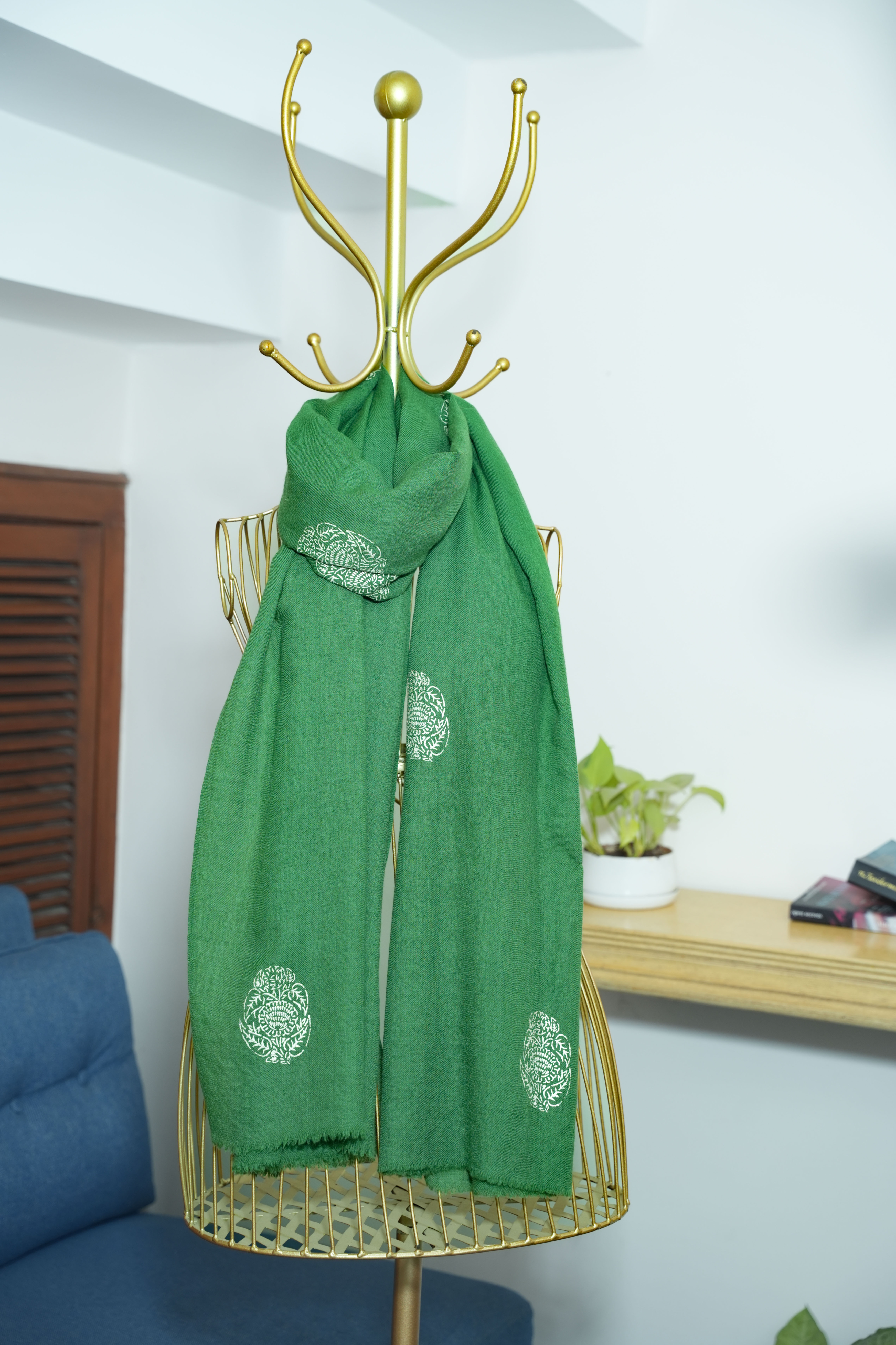 Green Pure Pashmina Chandi Scarf