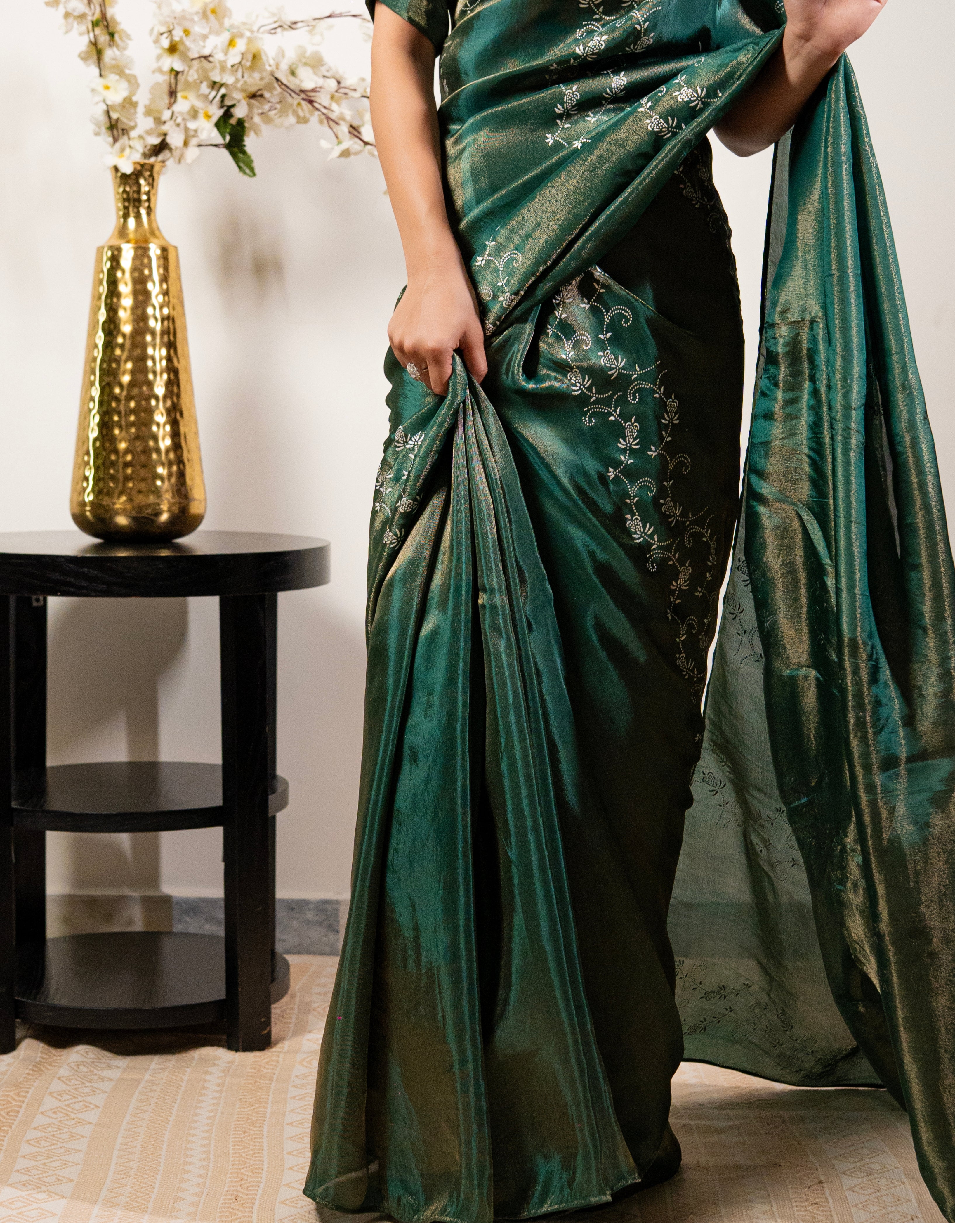 Squash Real Silver Saree in Tissue Silk