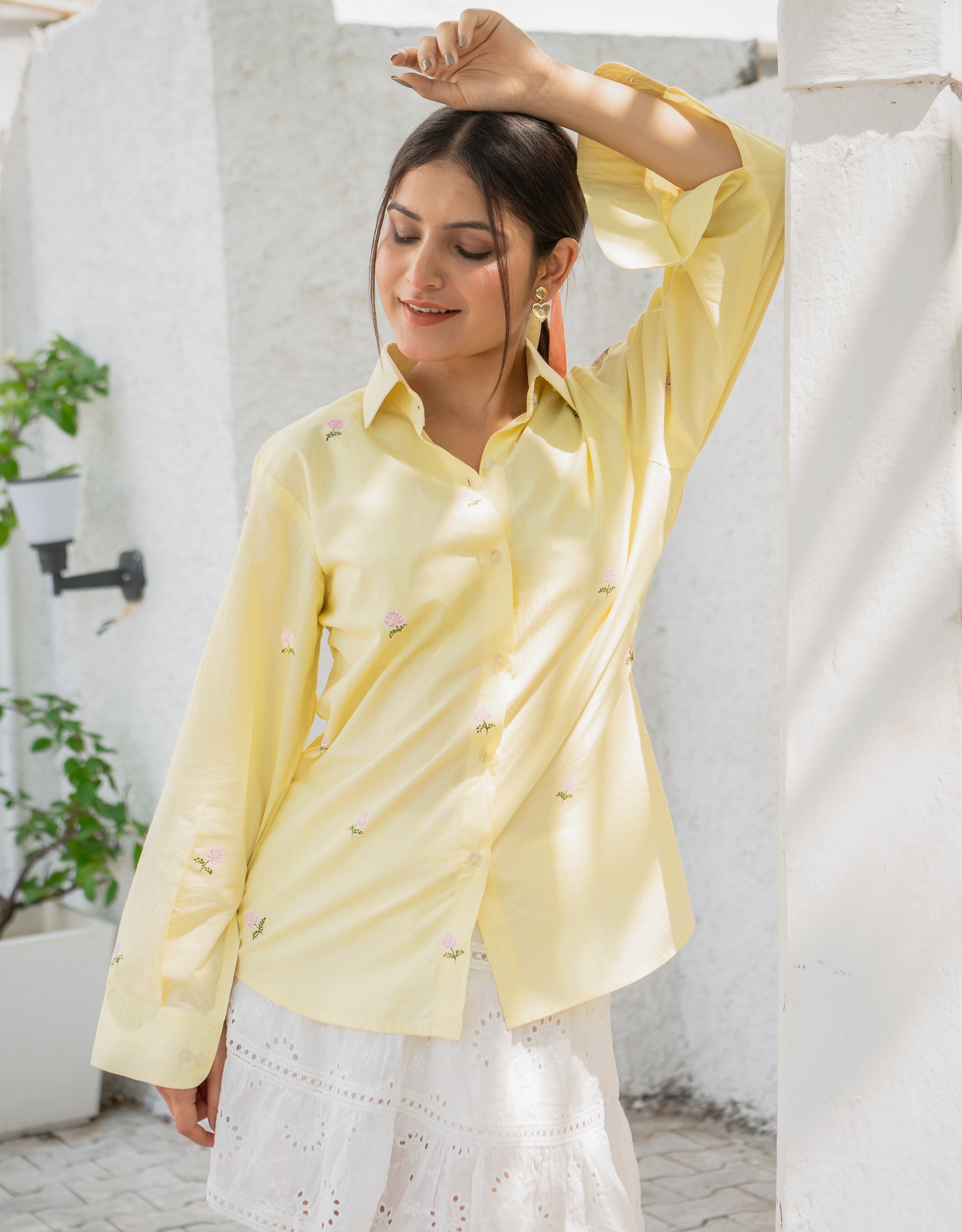 Sunbeam Pink Rose Handpainted Cotton Shirt