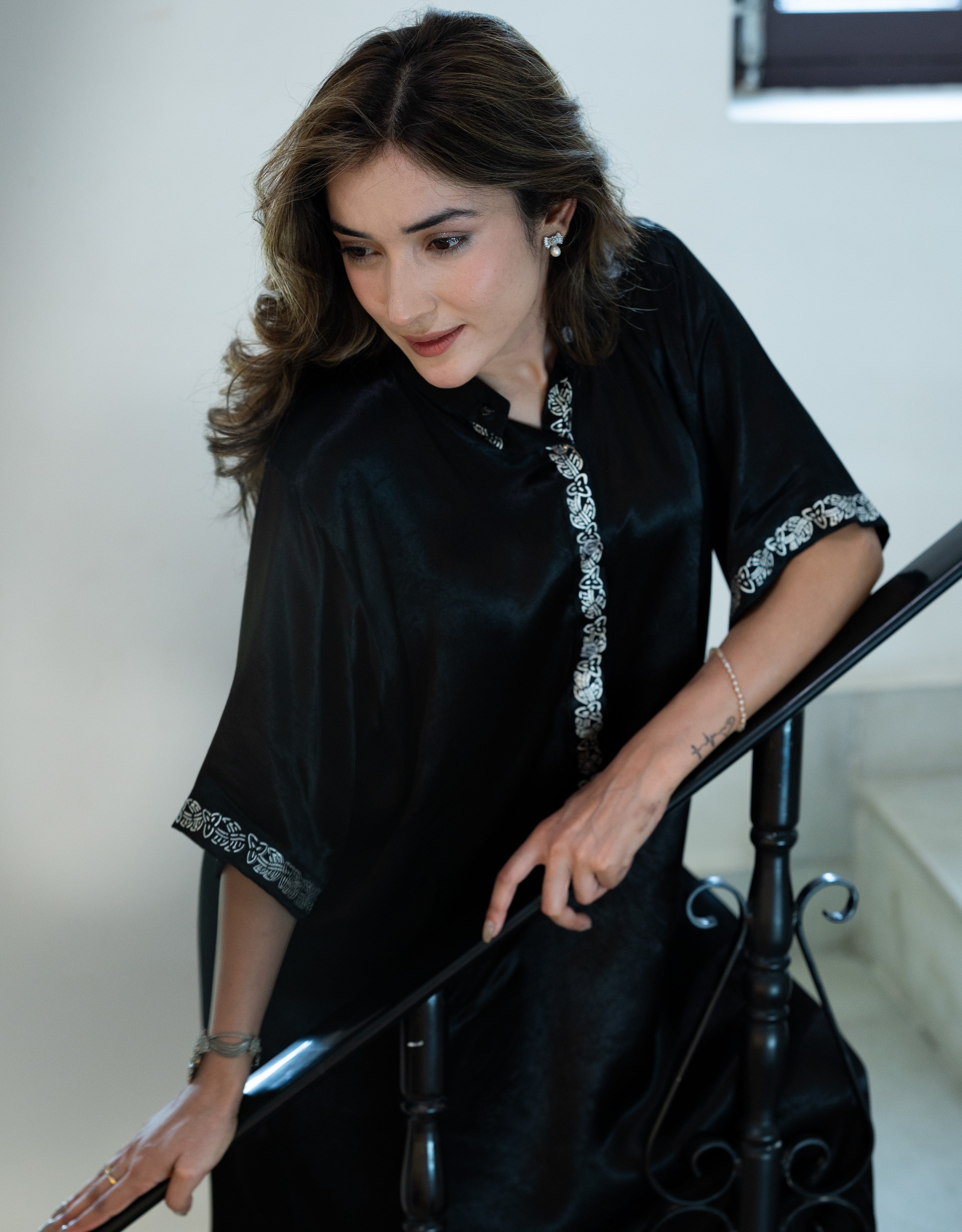Midnight Real Silver Mashru Straight Dress