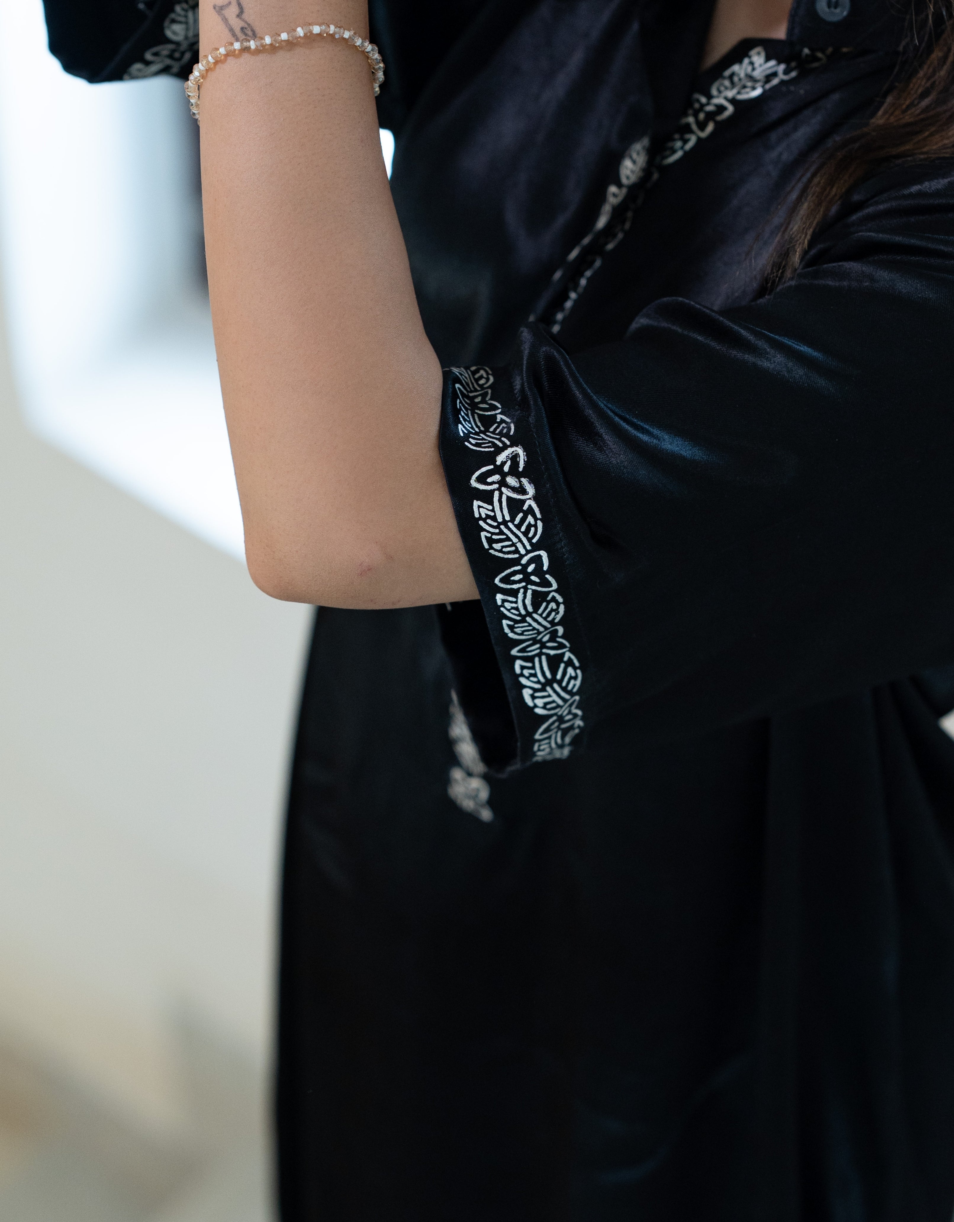 Midnight Real Silver Mashru Straight Dress