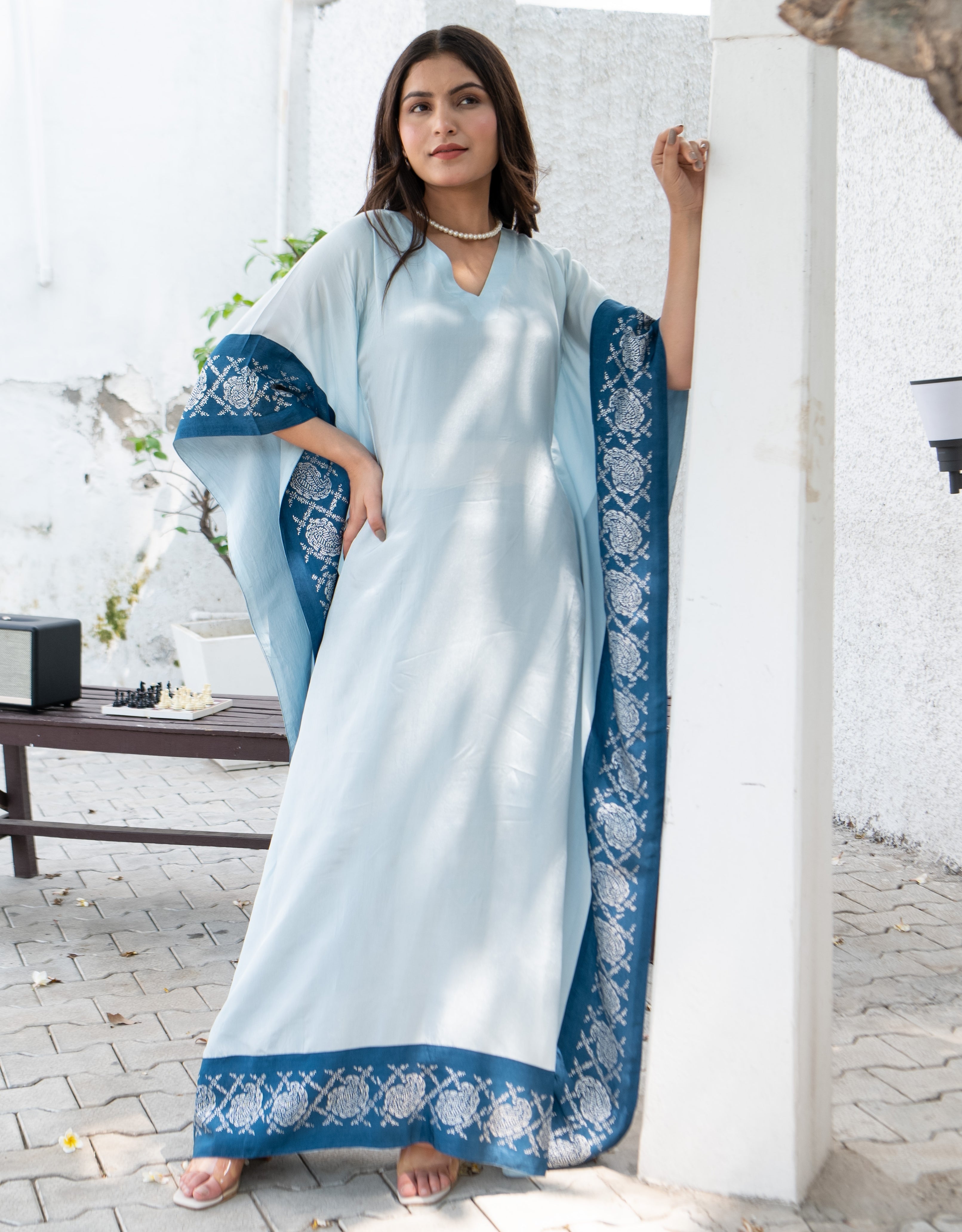 Sea breeze real silver Habutai silk kaftan