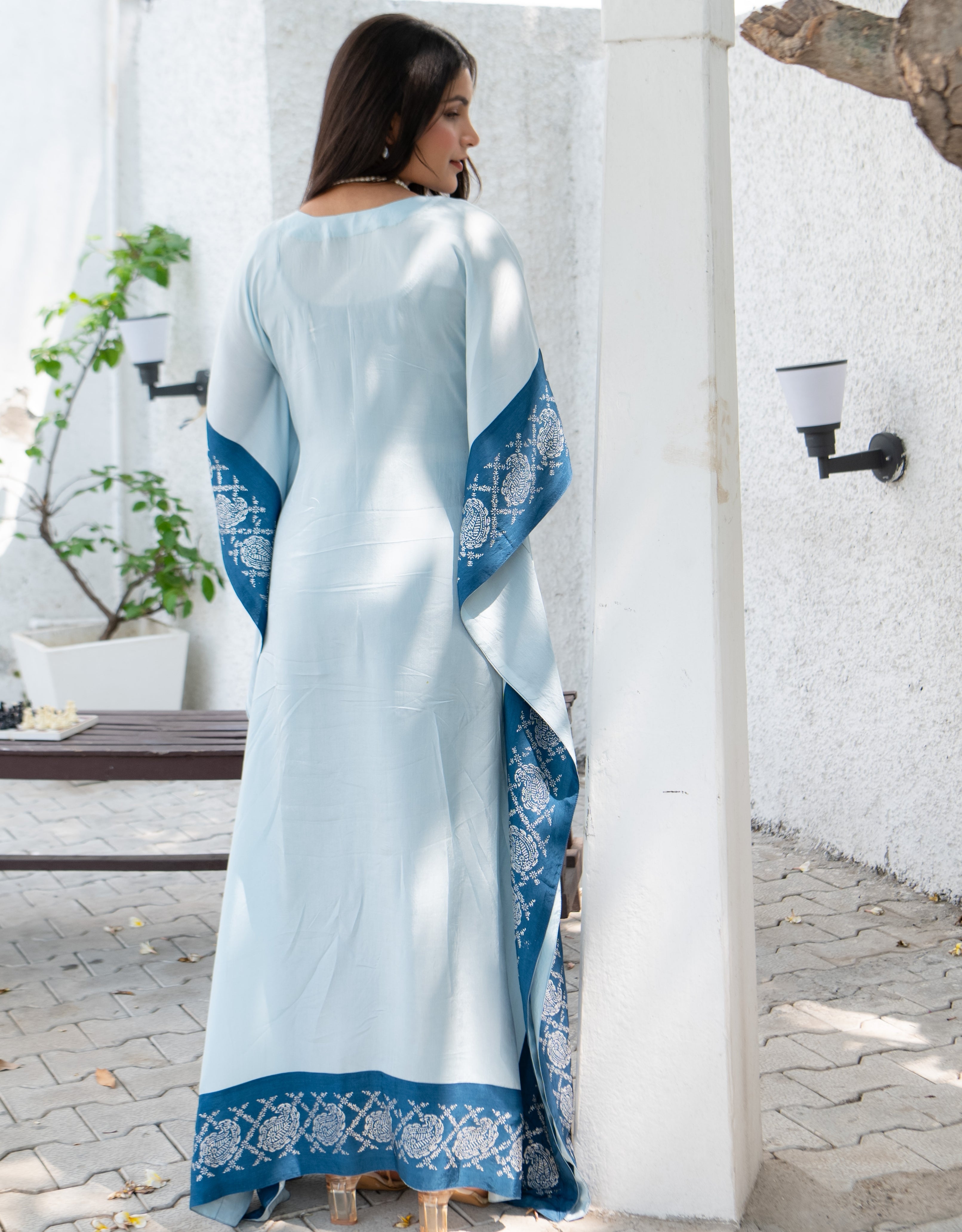 Sea breeze real silver Habutai silk kaftan