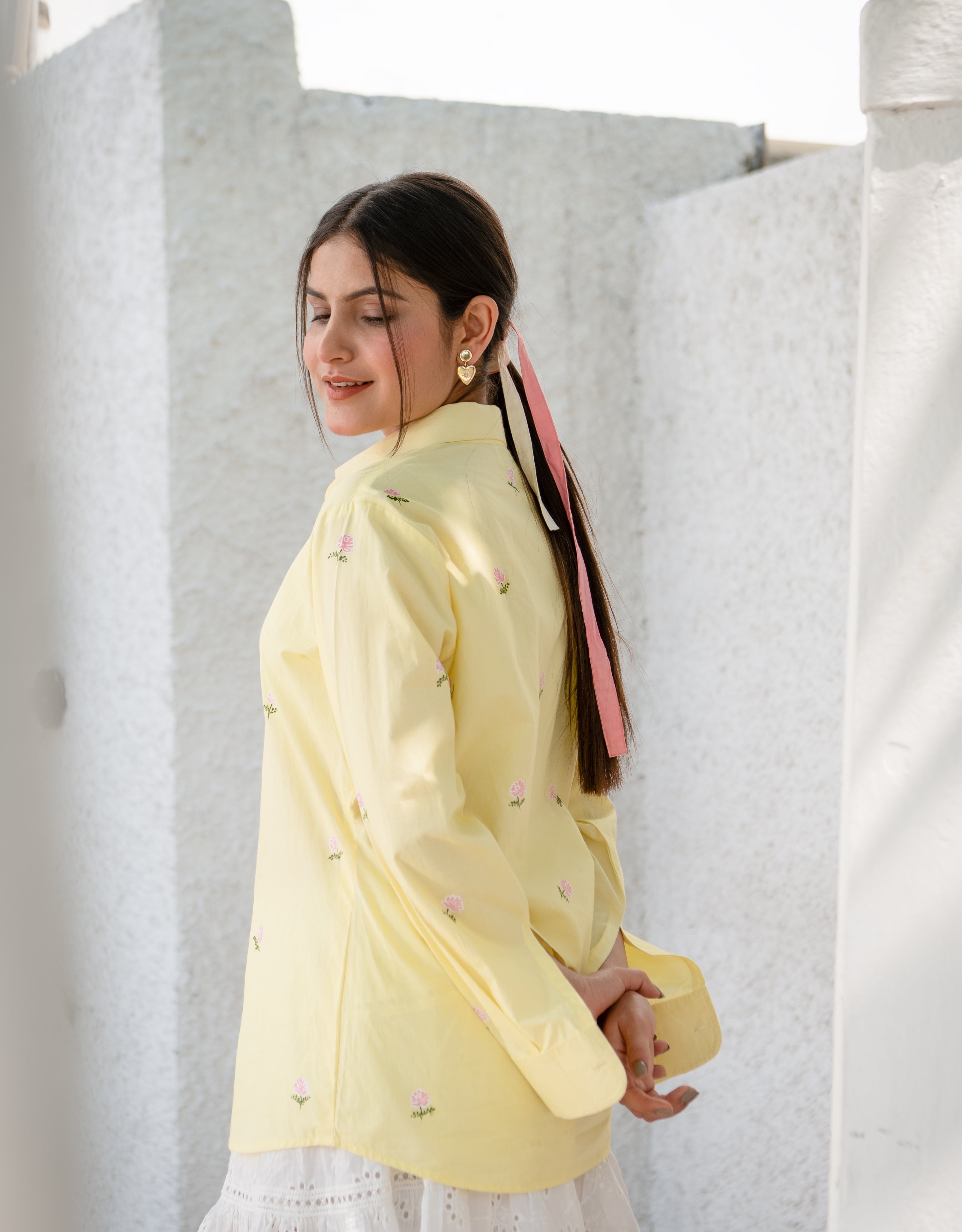 Sunbeam Pink Rose Handpainted Cotton Shirt