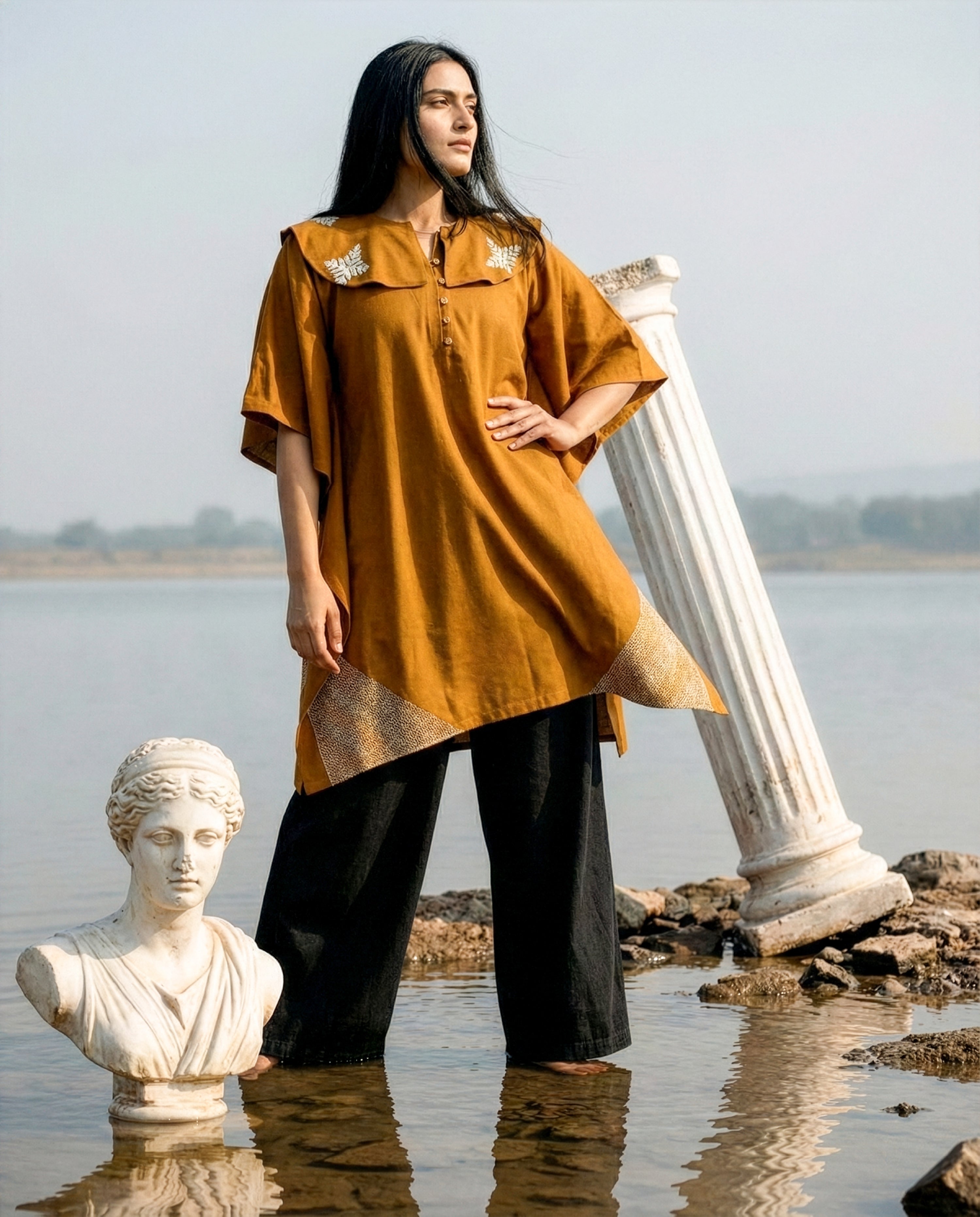 Spiced Snow Snowflake Embroidered Collar Cape